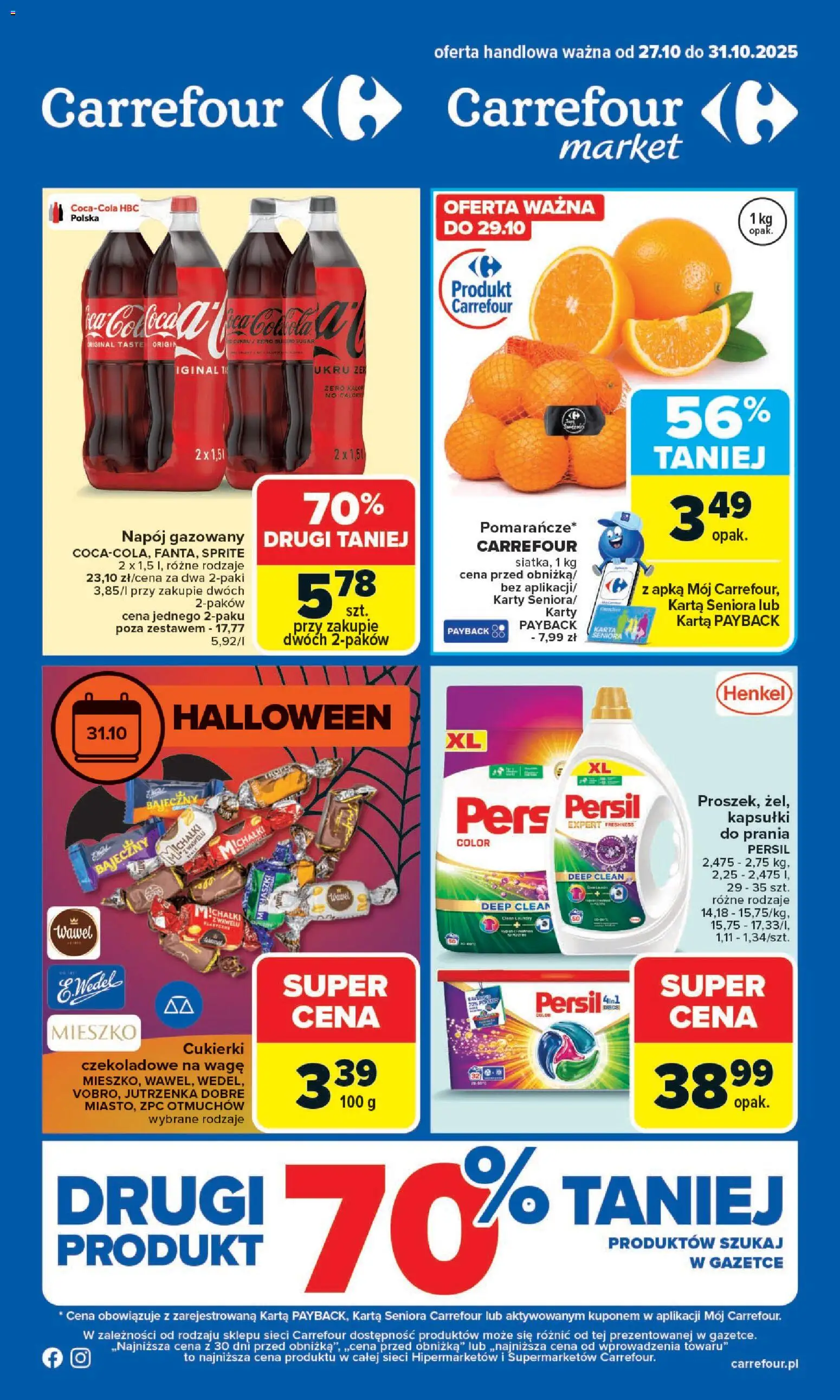 Carrefour Gazetka od 27.10.2025 | Strona: 1 | Produkty: Cukierki czekoladowe, Persil, Sprite, Cukierki