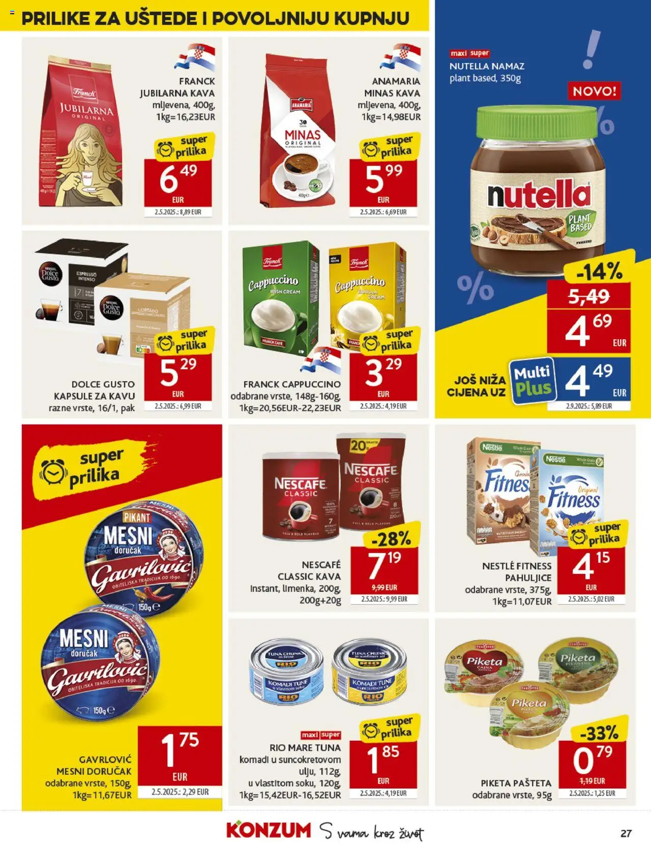 Konzum HR akciós ujság - amely érvényes a következő dátumtól: 15.10.2025 | Oldal: 27 | Termékek: Dolce Gusto, Nescafé, Cappuccino, Nutella