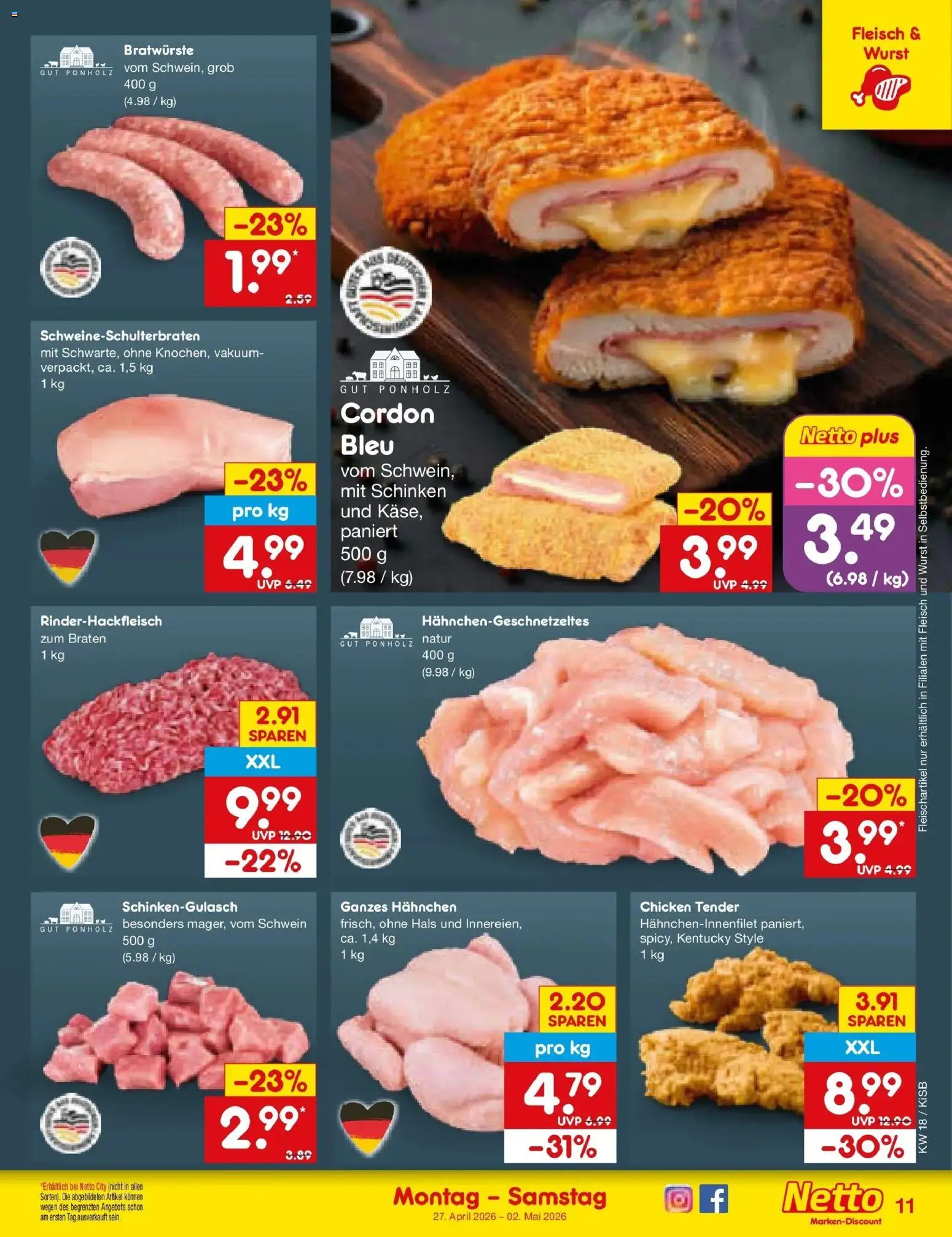 Netto Marken-Discount Prospekt Oberhaid	 – gültig ab 27.04.2026 | Seite: 13 | Produkte: Hahnchen, Wurst, Schinken, Fleisch