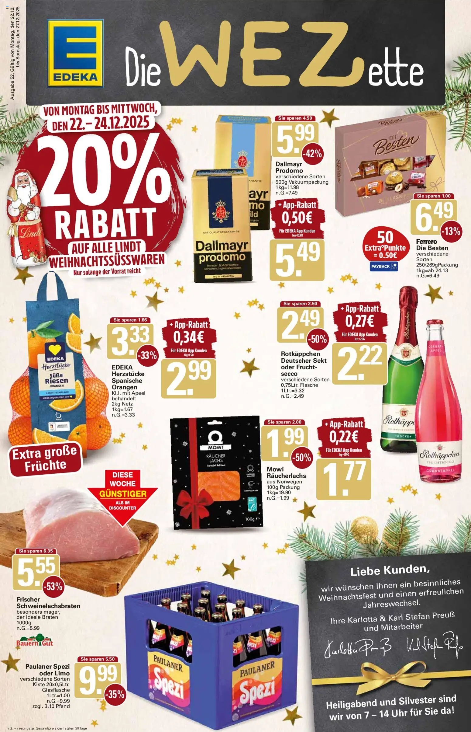 WEZ Prospekt – gültig ab 22.12.2025 | Seite: 1 | Produkte: Sekt, Rotkäppchen, Dallmayr prodomo, Uhr