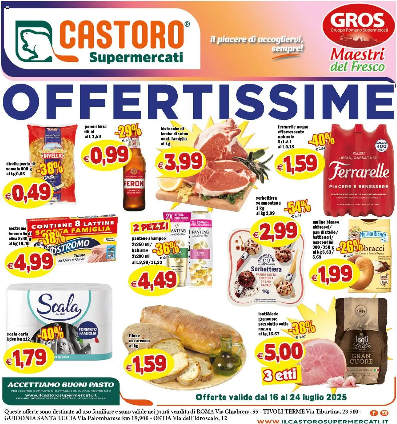 Volantino Il Castoro del 16.07.2025 | Pagina: 1 | Prodotti: Prosciutto Cotto, Acqua, Olio, Scala