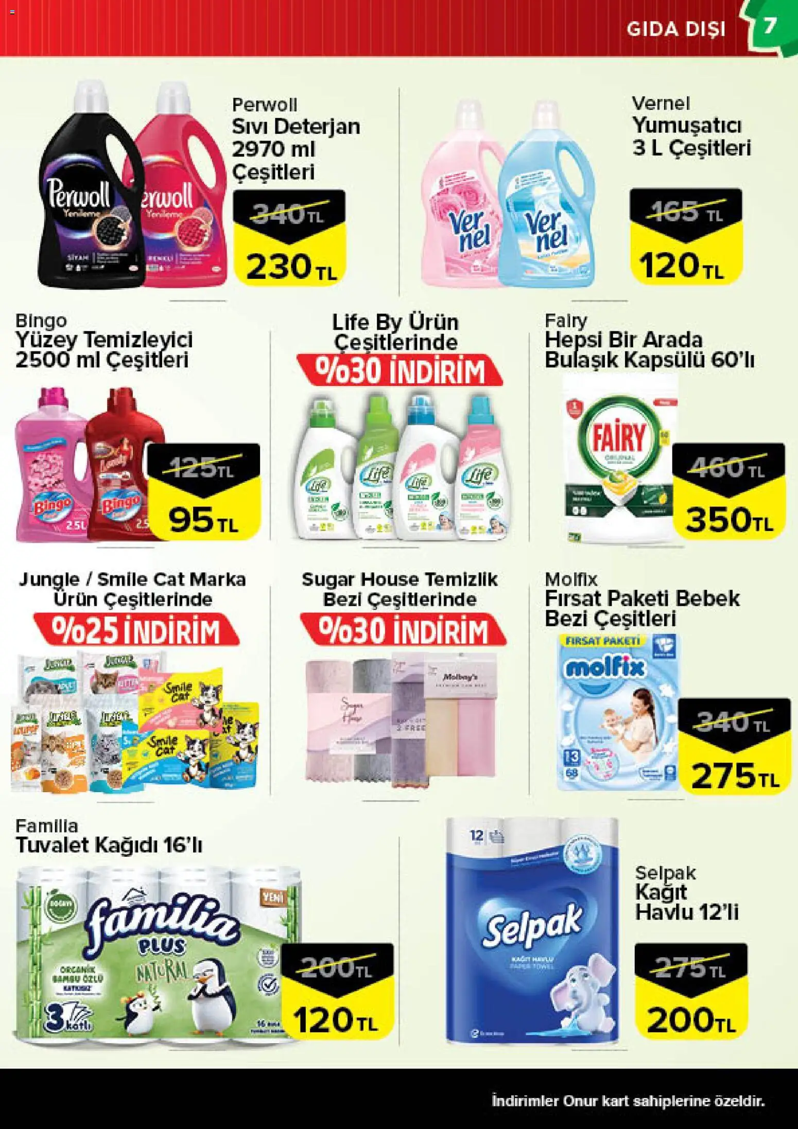 Onur Market Katalog - 28.04.2026 tarihinden itibaren geçerlidir | Sayfa: 7 | Ürünler: Tuvalet, Yumuşatıcı, Deterjan, Yüzey temizleyici