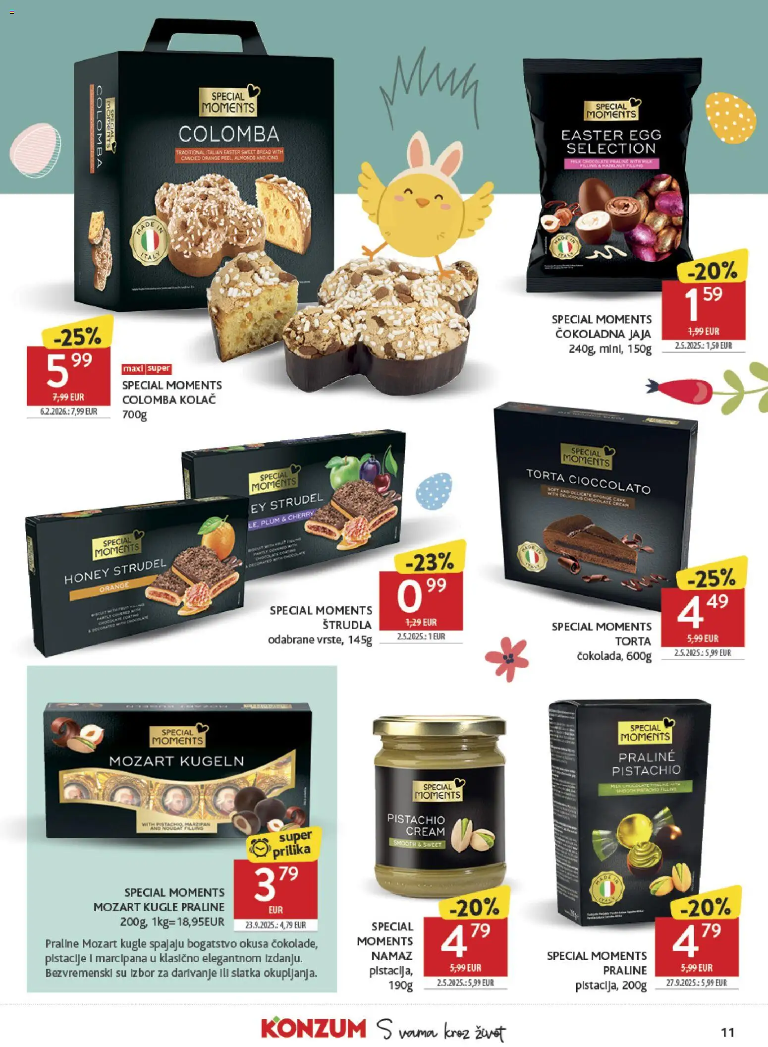 Konzum HR akciós ujság - amely érvényes a következő dátumtól: 25.03.2026 | Oldal: 11 | Termékek: Torta, Praliné