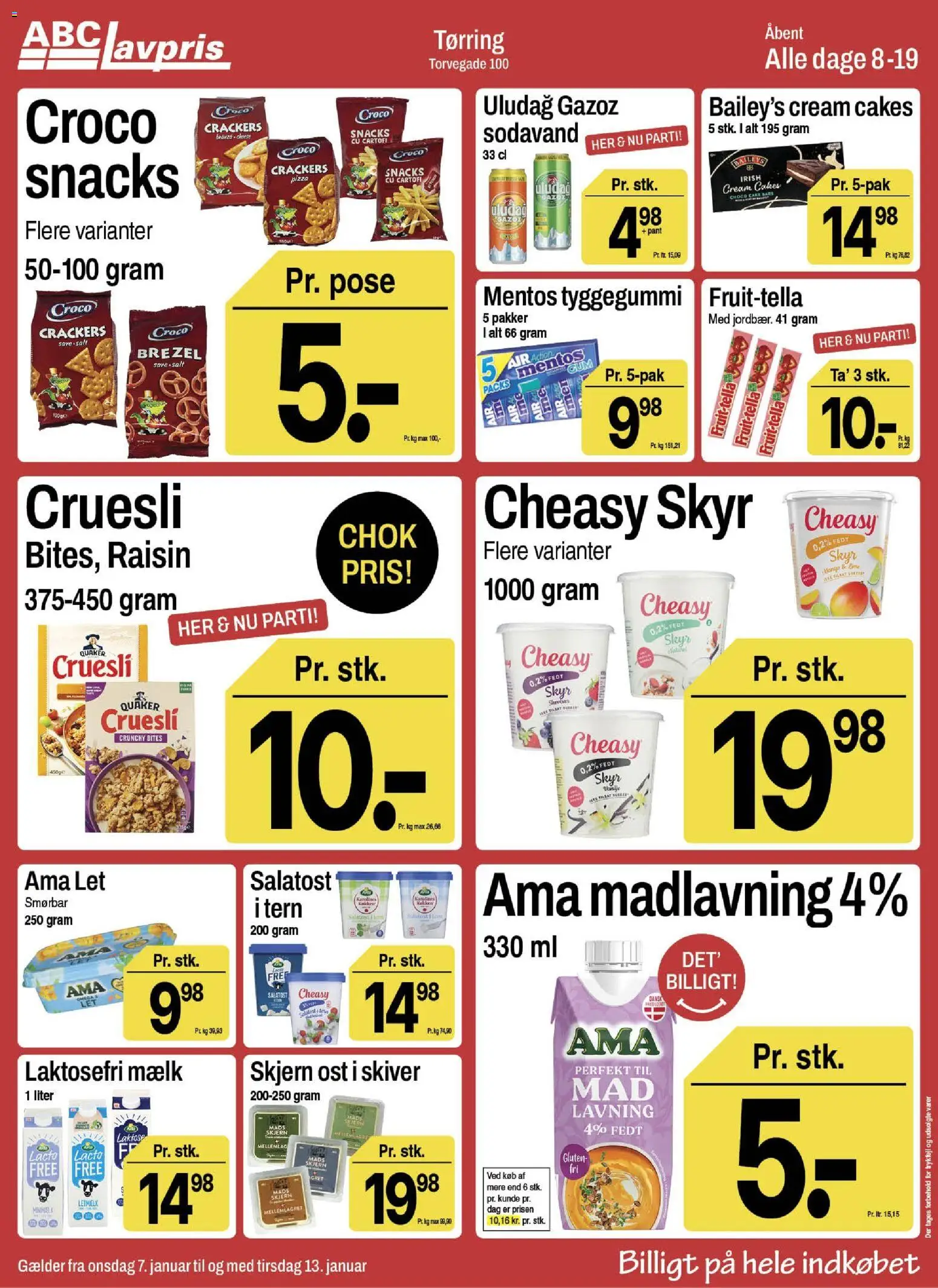 Abc Lavpris tilbudsavis – gyldig fra 07.01.2026 | Side: 1 | Produkter: Mælk, Pizza, Skyr, Sukker