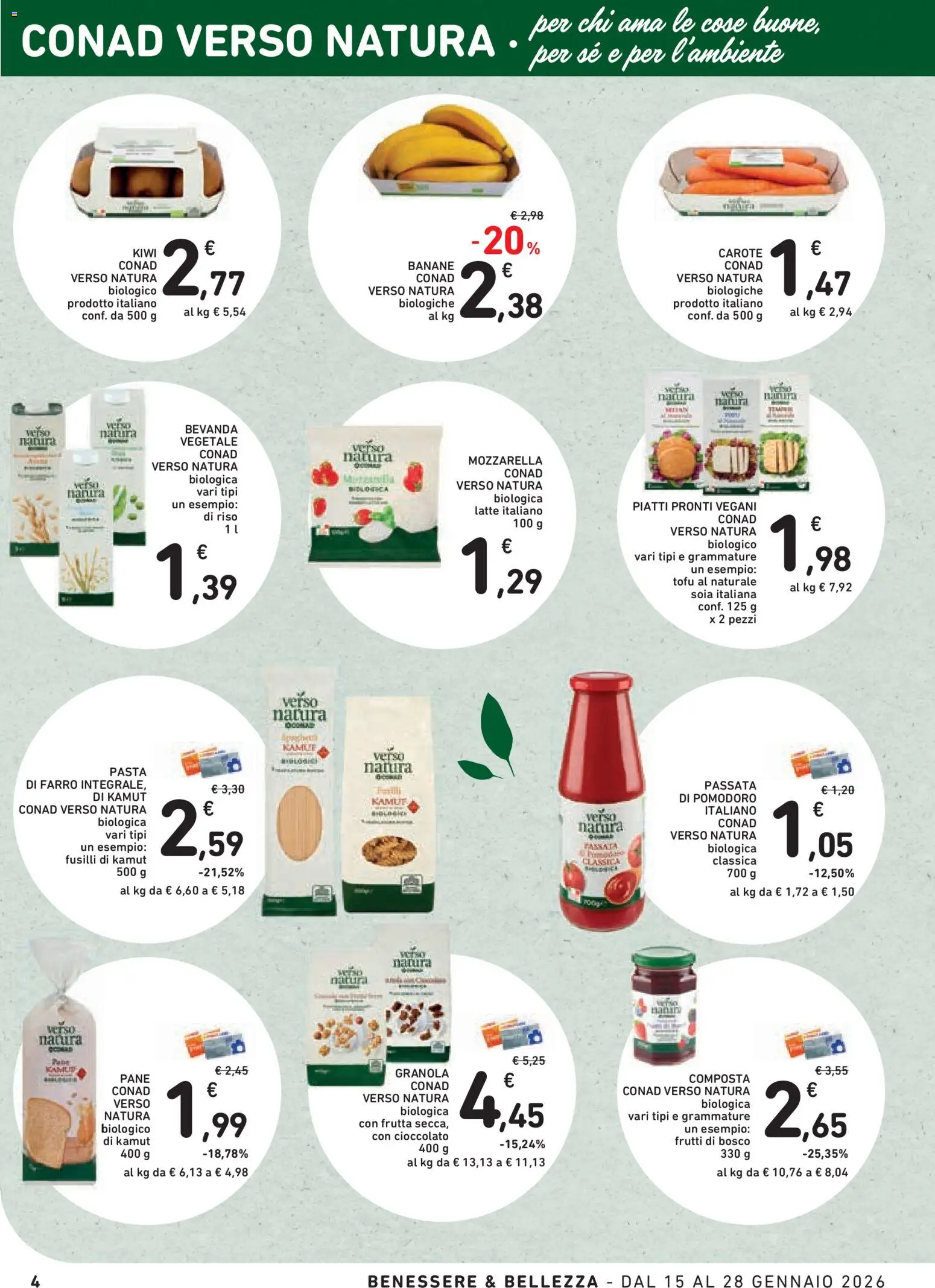 Volantino Conad del 15.01.2026 | Pagina: 4 | Prodotti: Banane, Pomodoro, Tofu, Fusilli