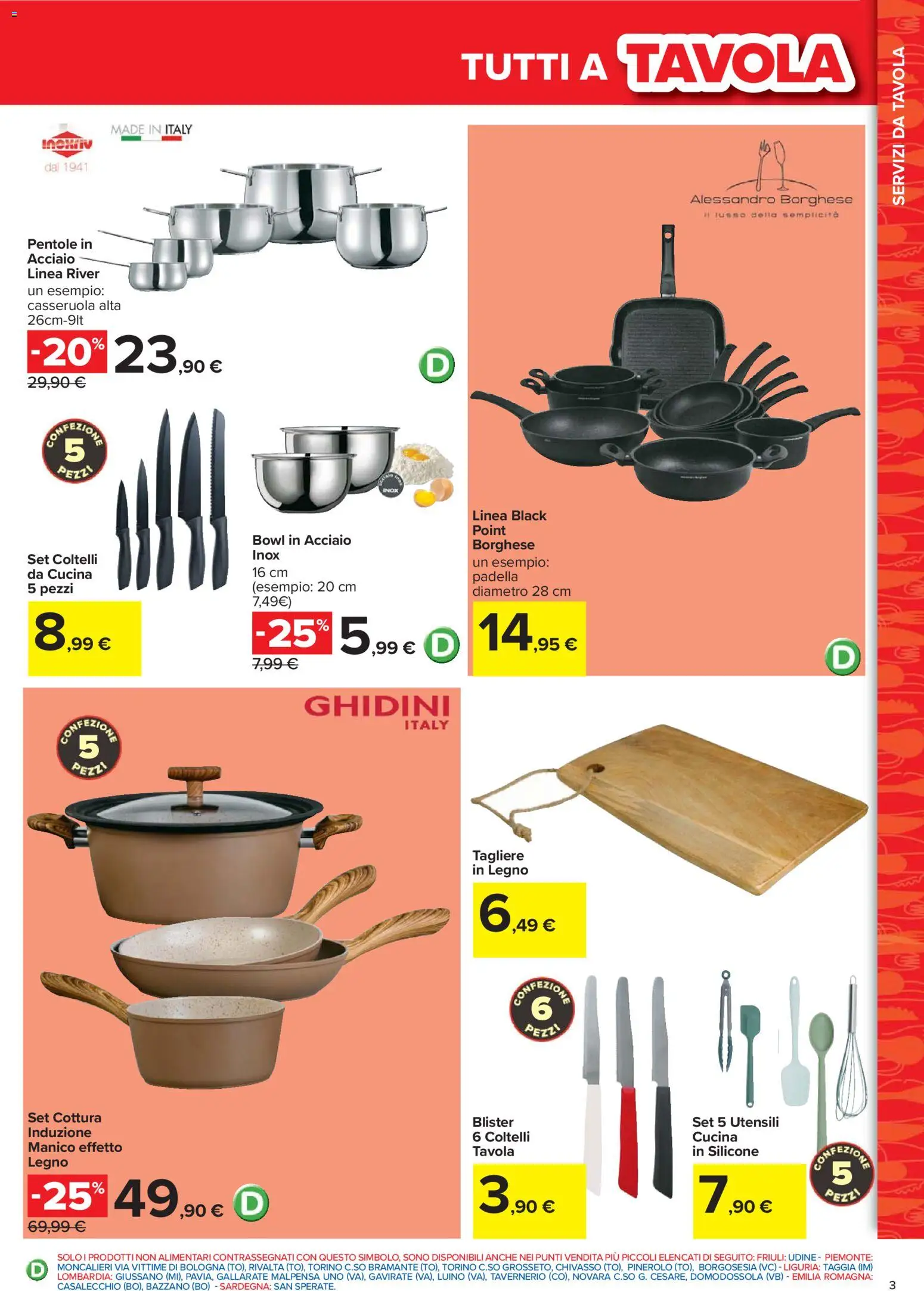Volantino Carrefour del 30.03.2026 | Pagina: 3 | Prodotti: Tagliere, Silicone, Padella, Casseruola