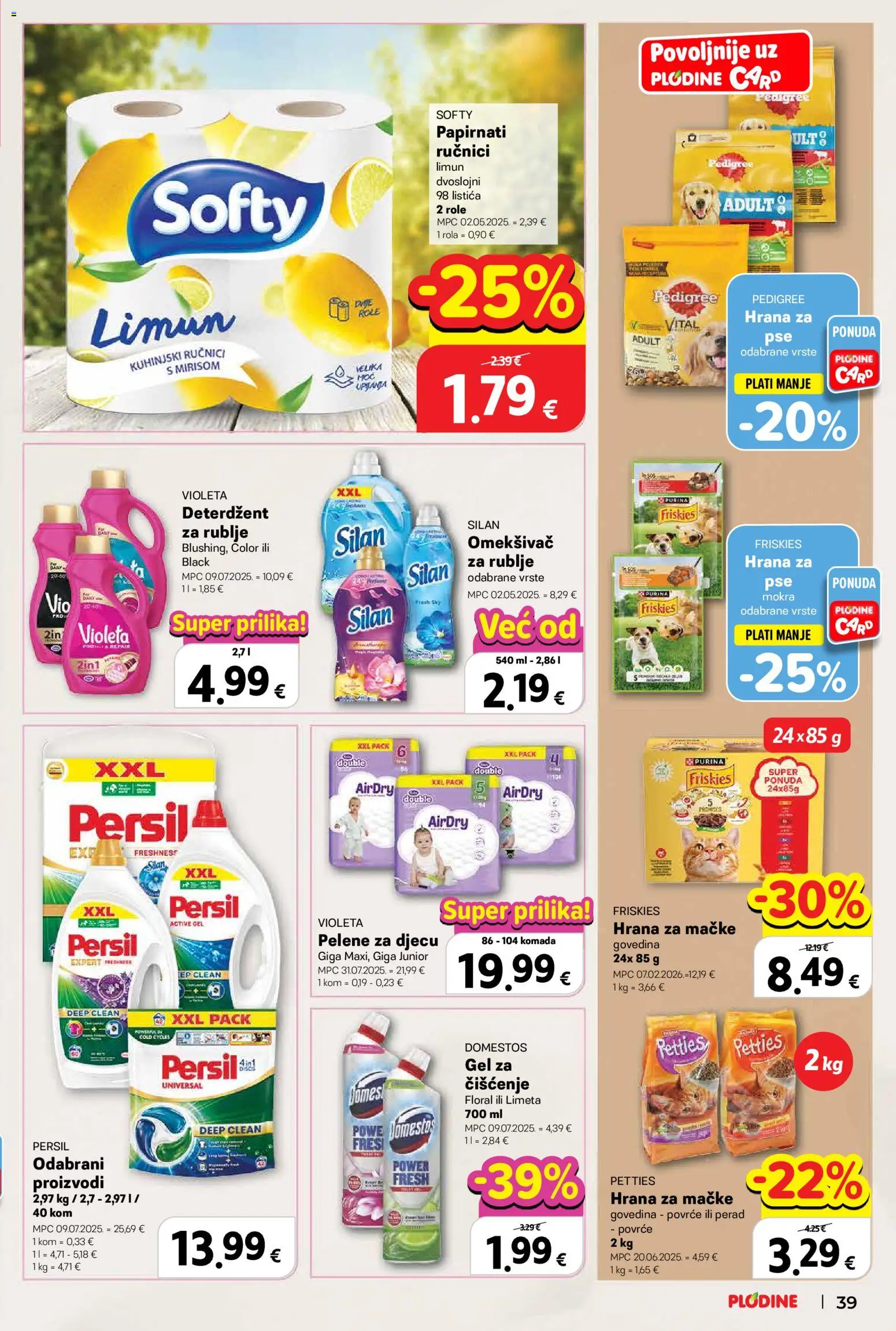 Plodine katalog | vrijedi od 11.03.2026 | Stranica: 39 | Proizvodi: Omekšivač, Govedina, Domestos, Violeta