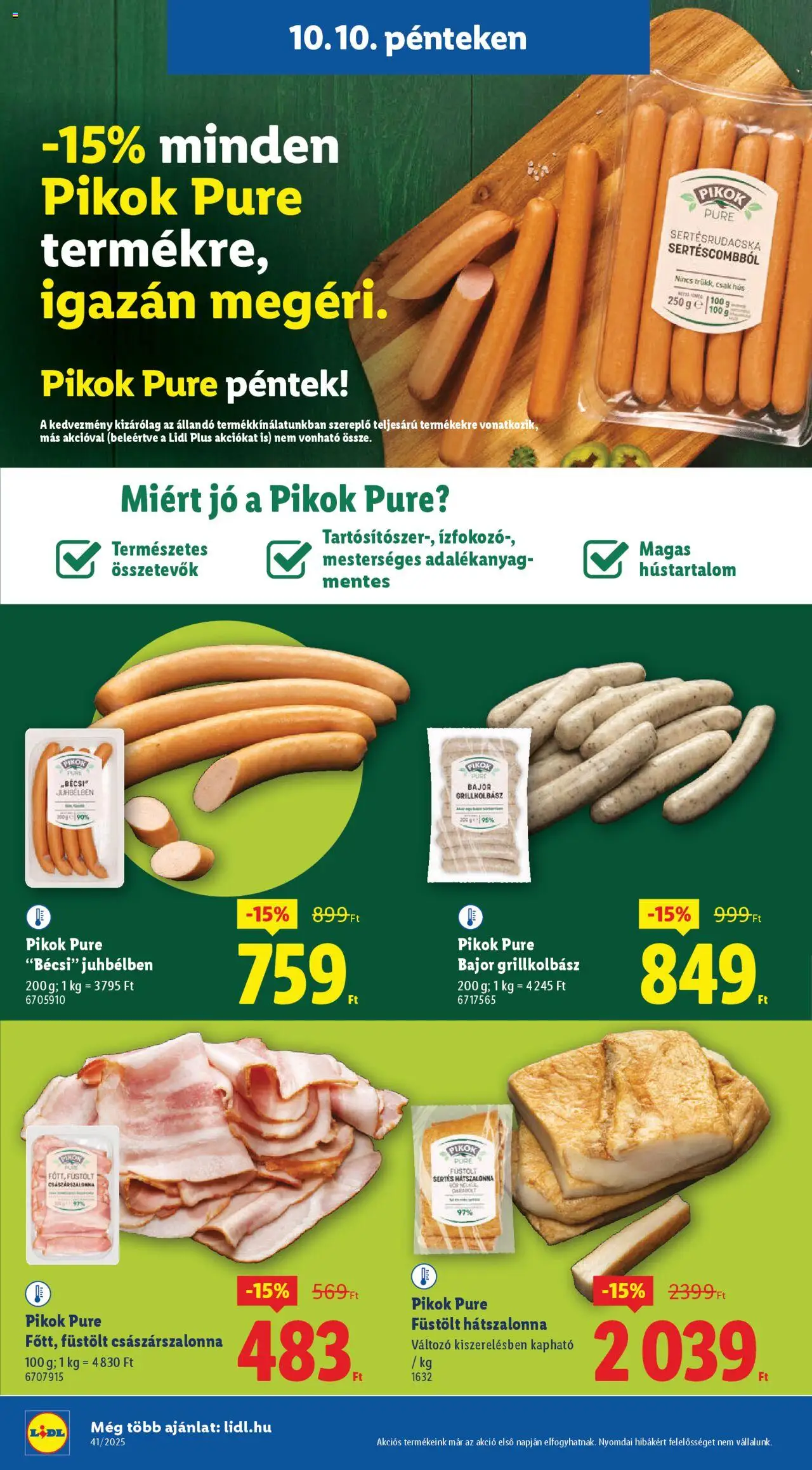 Lidl akciós ujság - amely érvényes a következő dátumtól: 09.10.2025 | Oldal: 38 | Termékek: Grillkolbász, Hús, Császárszalonna