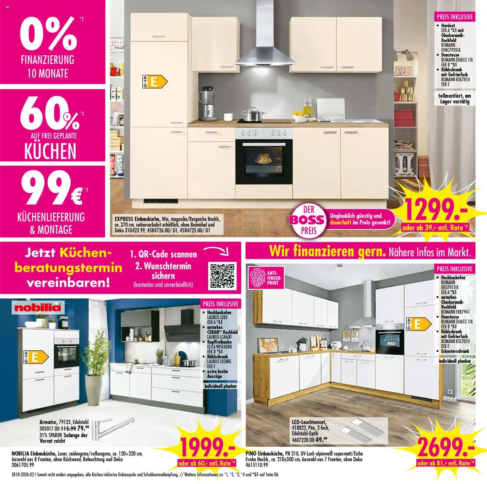 SB Möbel Boss Prospekt 	 – gültig ab 25.04.2026 | Seite: 2 | Produkte: Kühlschrank, Kochfeld, Kuchen