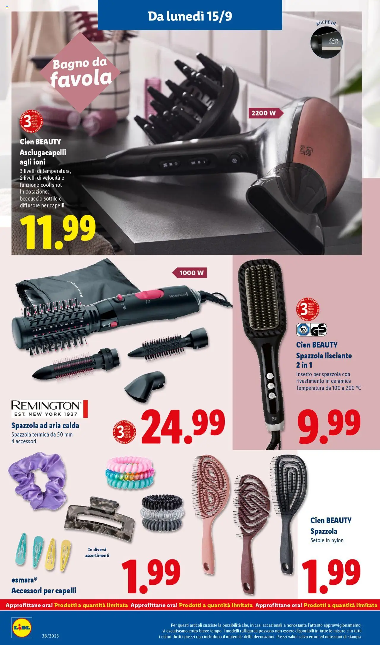 Volantino Lidl del 15.09.2025 | Pagina: 38 | Prodotti: Spazzola, Asciugacapelli, Bagno