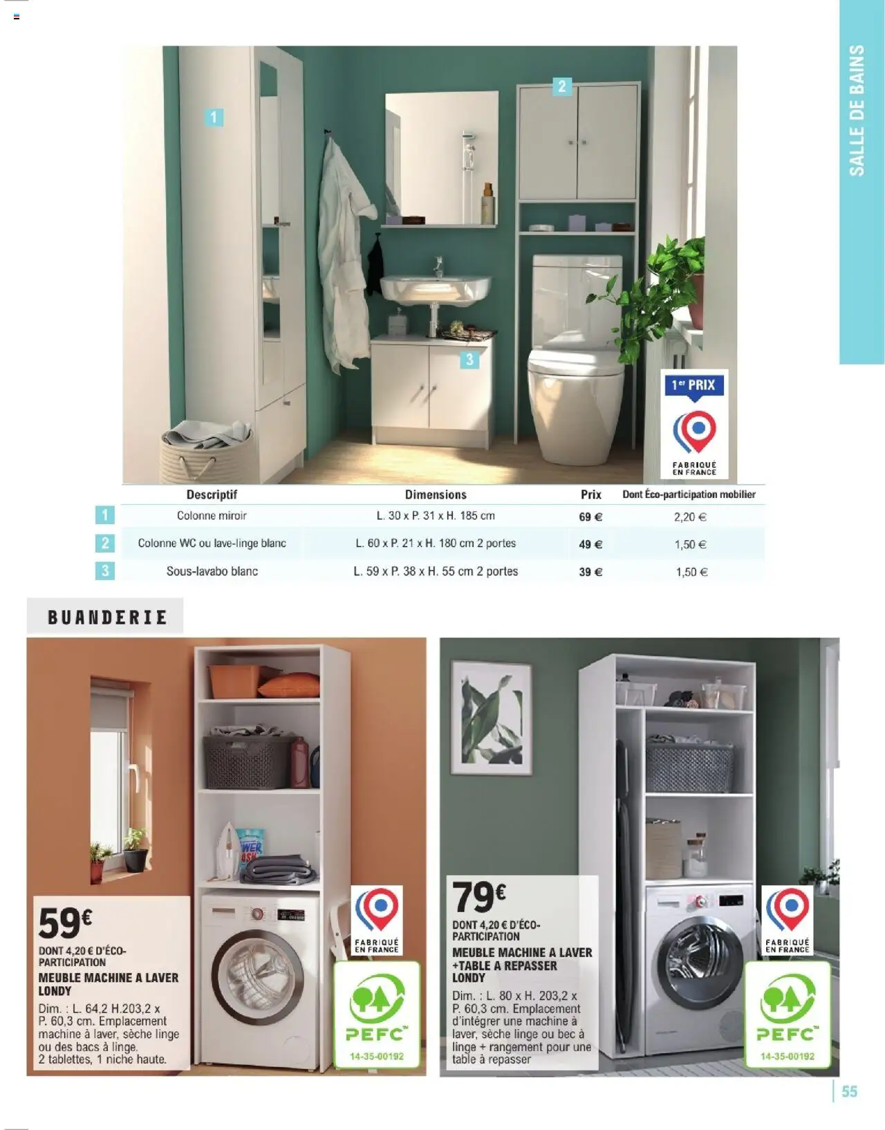 {H1} | Page: 55 | Produits: Meuble, Table à repasser, Table, Miroir