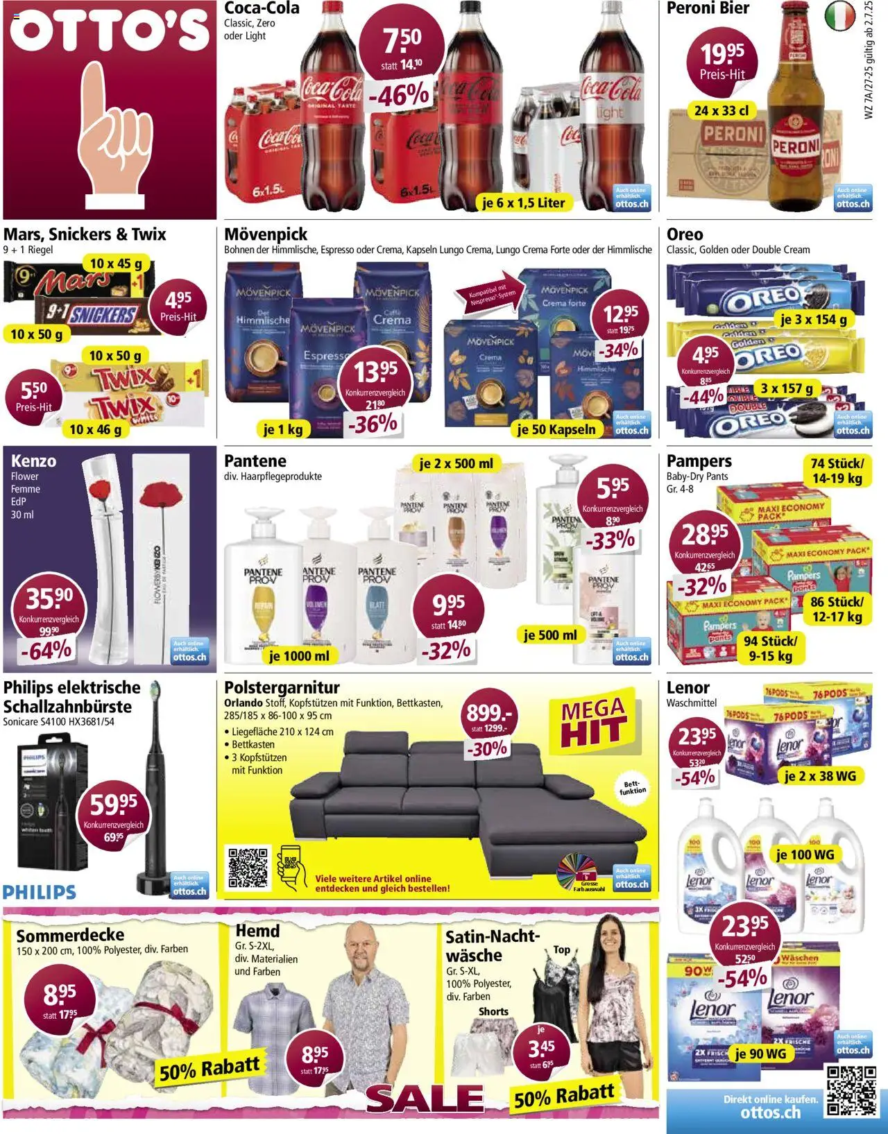 Otto's  Aktionen ab 02.07.2025 | Seite: 1 | Produkte: Couch, Coca Cola, Mars, Shirt