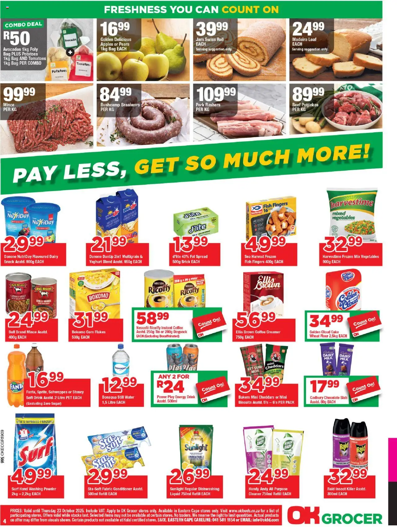 New OK Foods catalogue – valid from 15.10.2025 | Page: 4 | Products: Biscuits, Vegetables, Washing powder, Estuche organizador de viaje