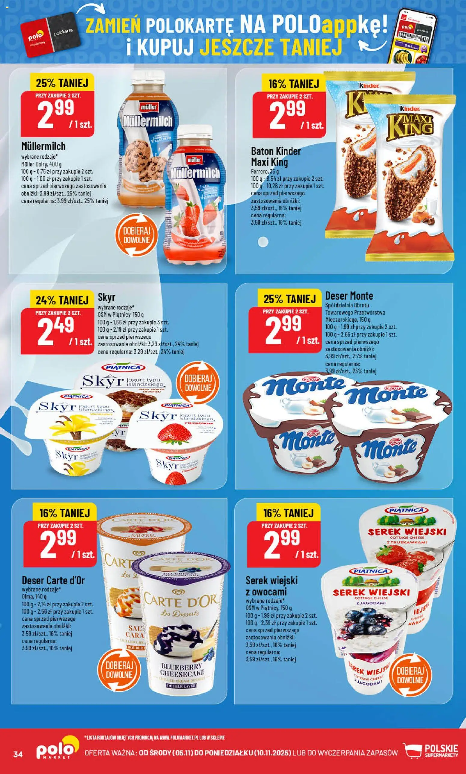 POLOmarket Gazetka od 05.11.2025 | Strona: 34 | Produkty: Serek, Tiramisu, Serek wiejski, Jogurt