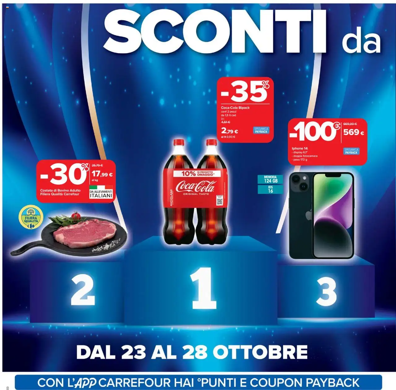 Volantino Carrefour del 23.10.2025 | Pagina: 8 | Prodotti: Bovino, Iphone, Fotocamera