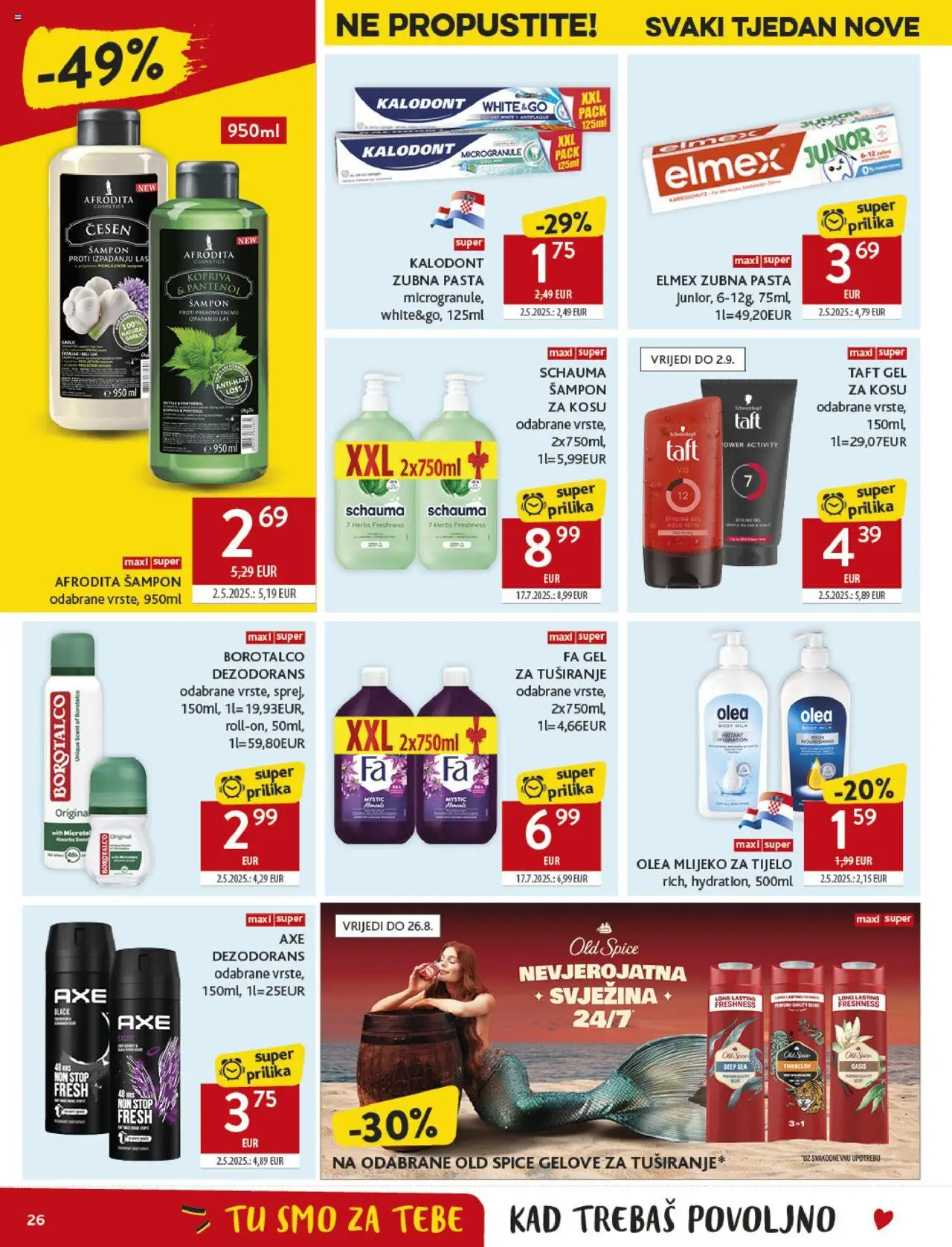 Konzum katalog | vrijedi od 13.08.2025 | Stranica: 26 | Proizvodi: Mlijeko za tijelo, Pasta, Axe, Borotalco