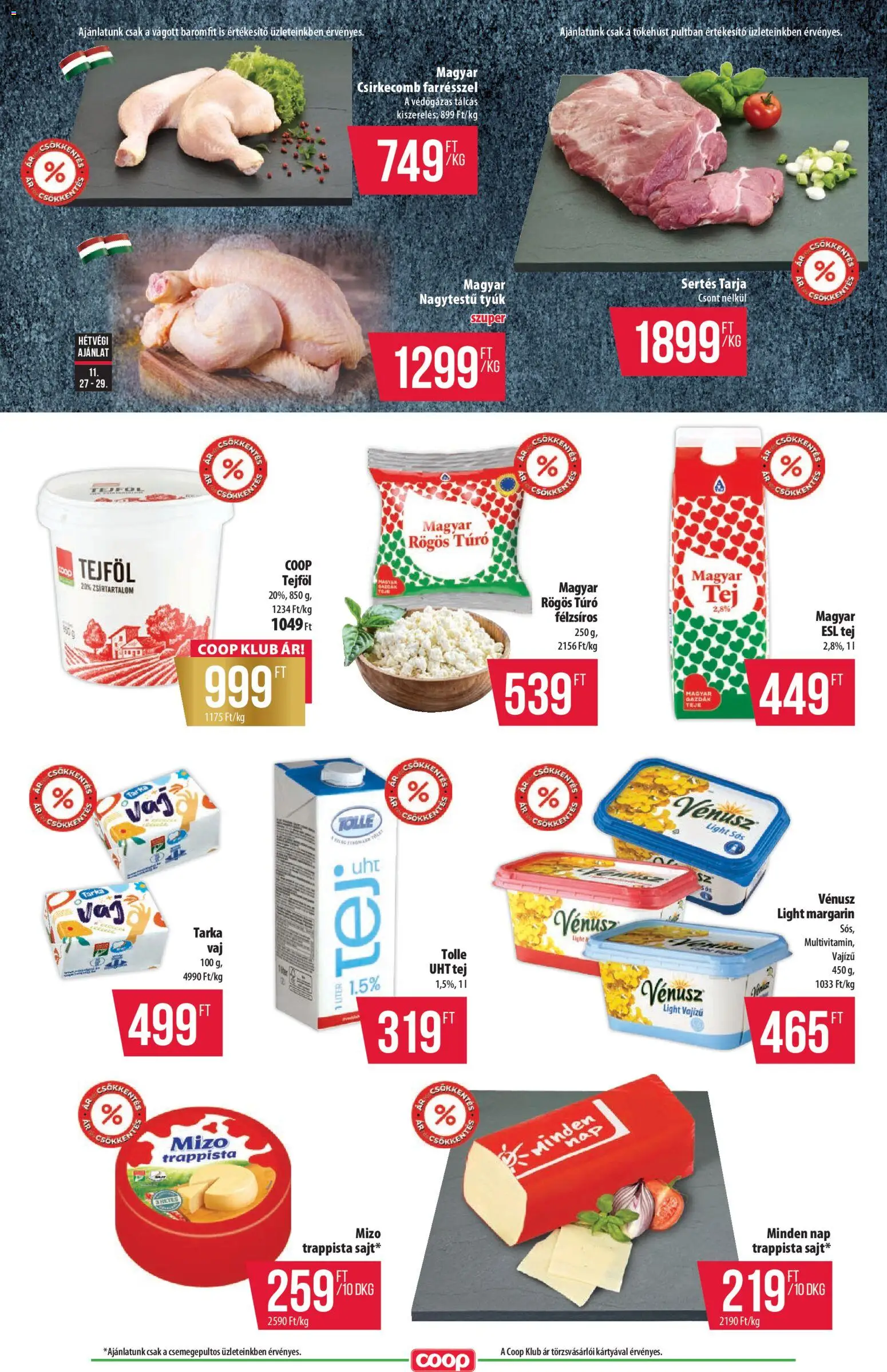 COOP akciós ujság - amely érvényes a következő dátumtól: 27.11.2025 | Oldal: 4 | Termékek: Tarja, Margarin, Túró, Csirkecomb