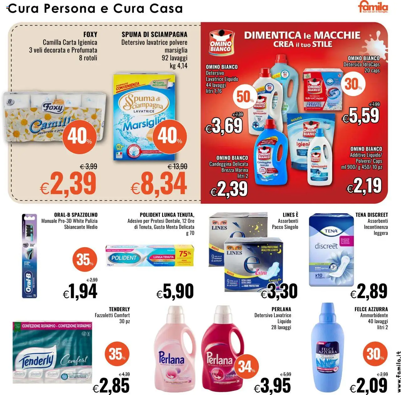 Volantino Famila del 18.09.2025 | Pagina: 19 | Prodotti: Carta igienica, Spazzolino, Ammorbidente, Fazzoletti