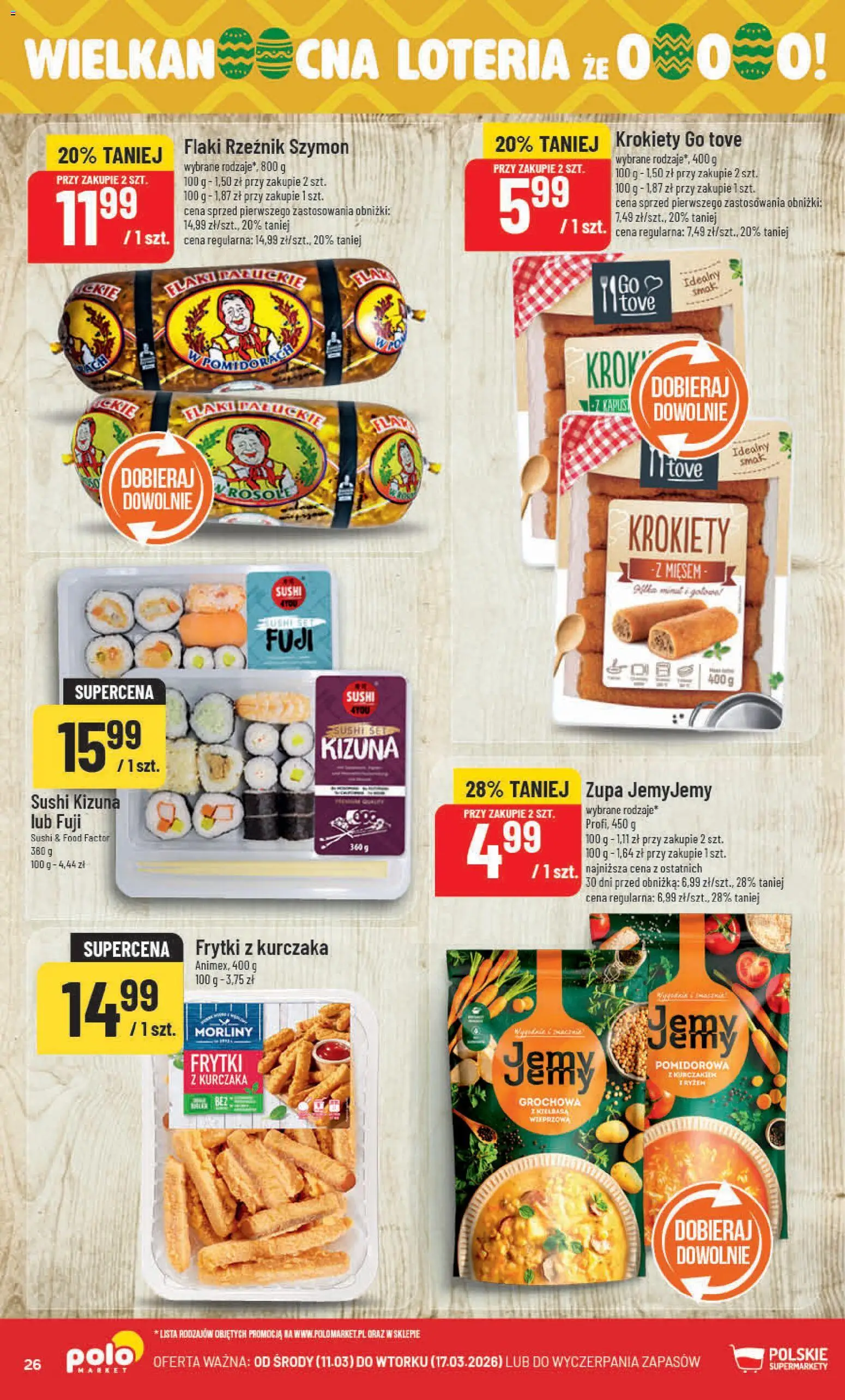 POLOmarket gazetka od 11.03.2026 | Strona: 26 | Produkty: Krokiety, Flaki, Sushi, Frytki