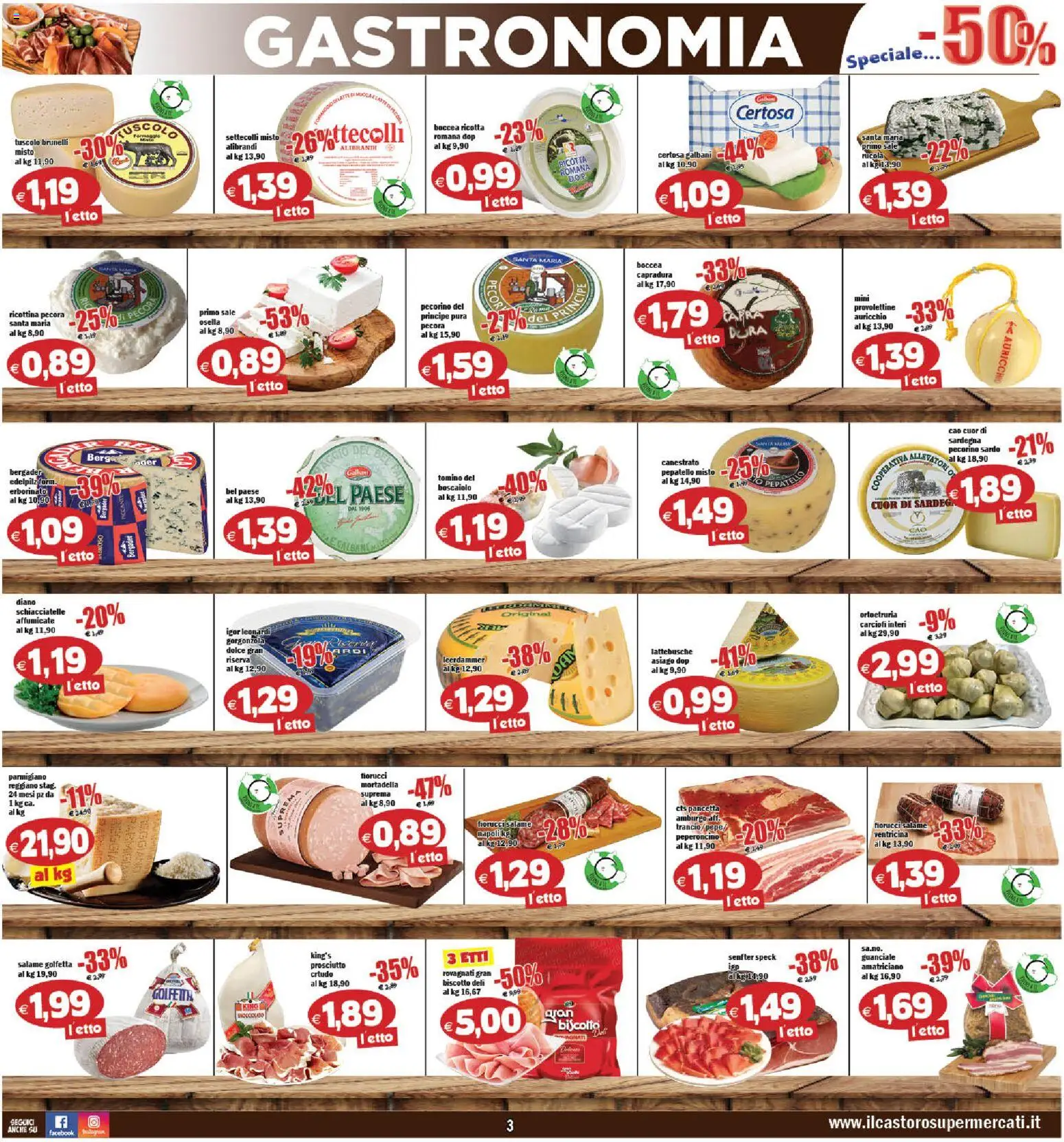 Volantino Il Castoro del 26.01.2026 | Pagina: 3 | Prodotti: Speck, Prosciutto, Carciofi, Pecorino
