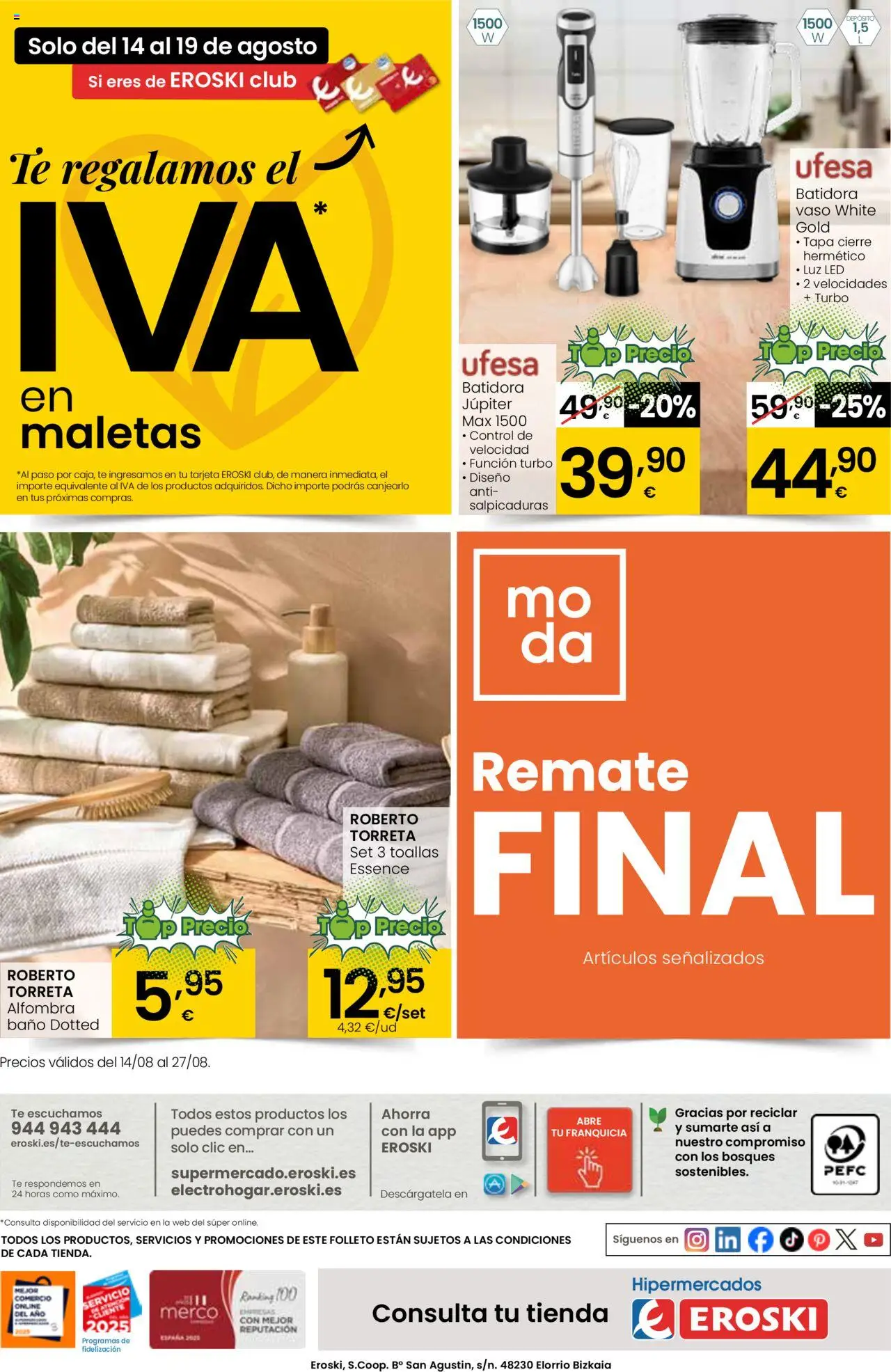Eroski - Para conquistarte │ válido desde el 14.08.2025 | Página: 48 | Productos: Té, Batidora, Baño, Alfombra
