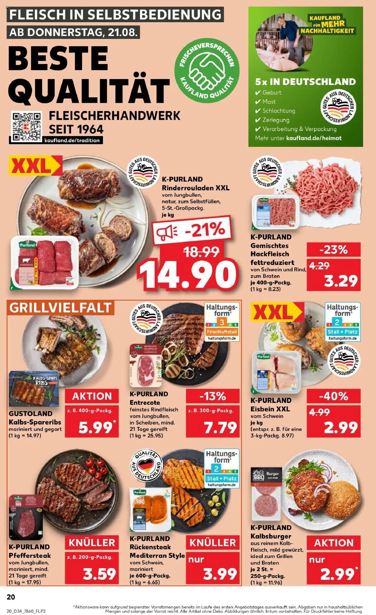 Kaufland prospekt Ehingen (Donau)	 - gültig ab dem 21.08.2025 | Seite: 20 | Produkte: Burger, Entrecote, Steak, Fleisch