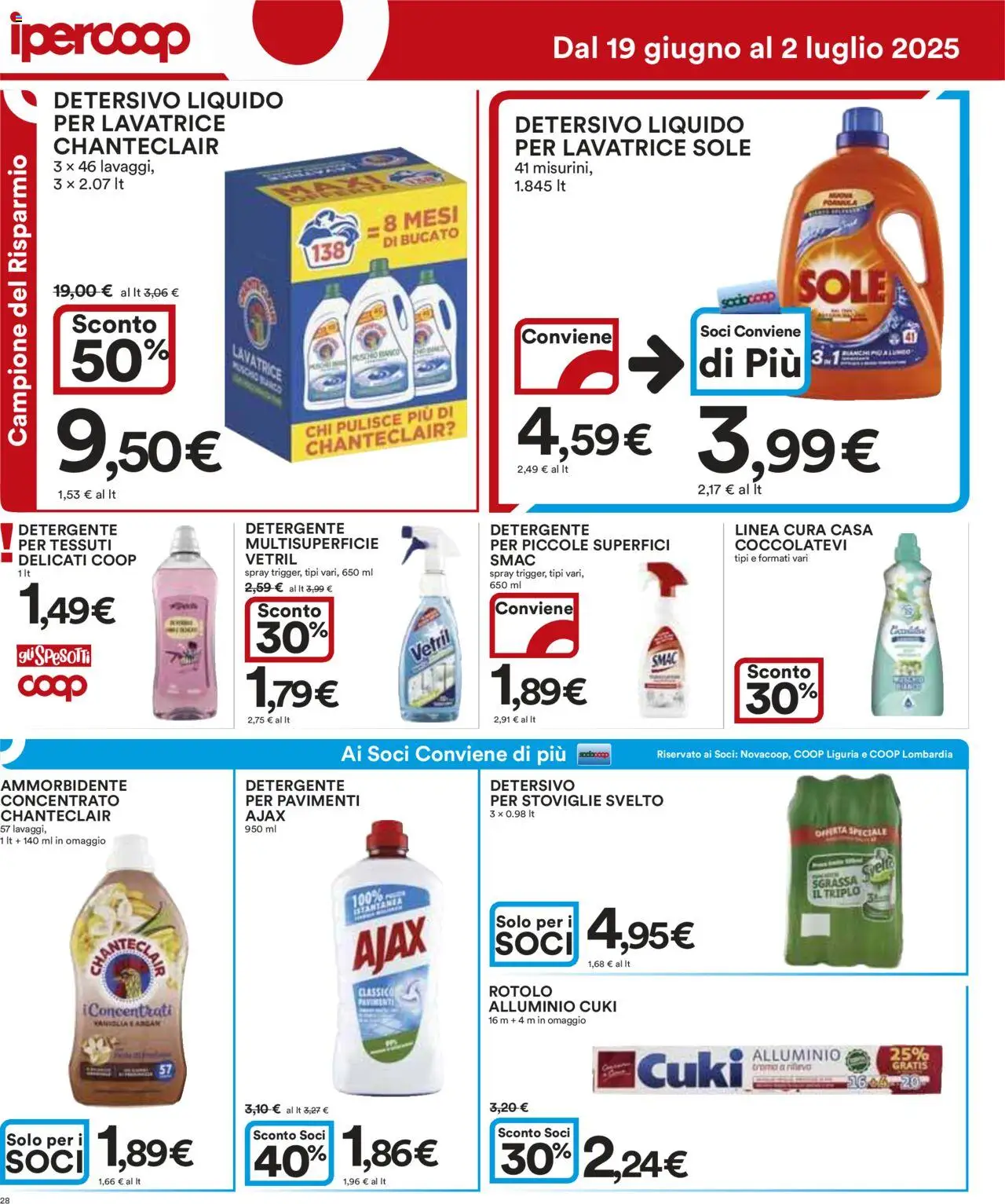Volantino Ipercoop del 19.06.2025 | Pagina: 28 | Prodotti: Ammorbidente, Detergente, Lavatrice, Alluminio