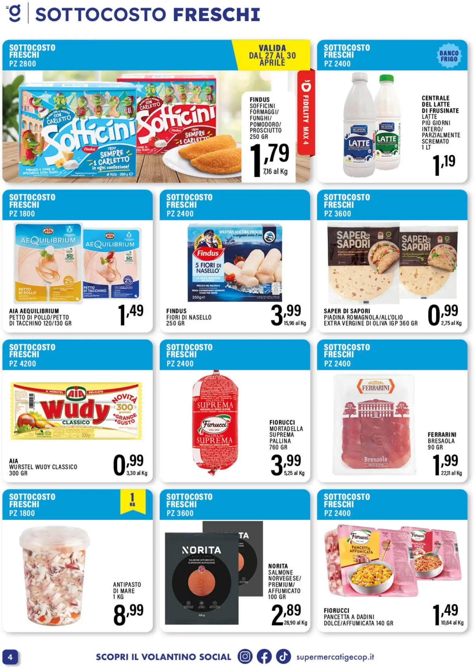 Volantino GECOP del 20.04.2026 | Pagina: 4 | Prodotti: Pollo, Mozzarella, Wurstel, Piadina