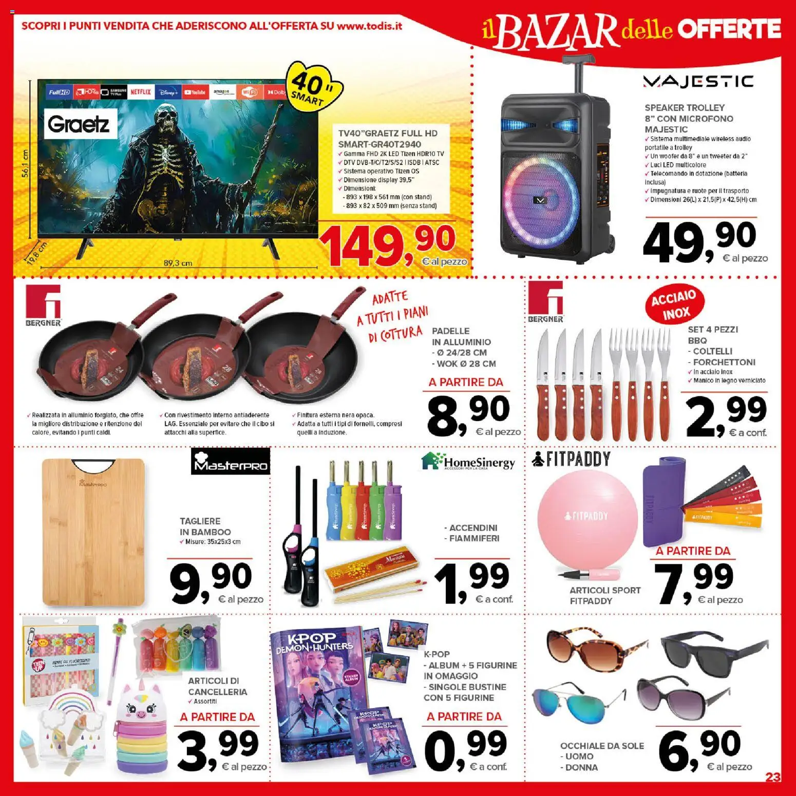 Volantino Todis del 07.04.2026 | Pagina: 23 | Prodotti: TV, Tagliere, Alluminio, Batteria