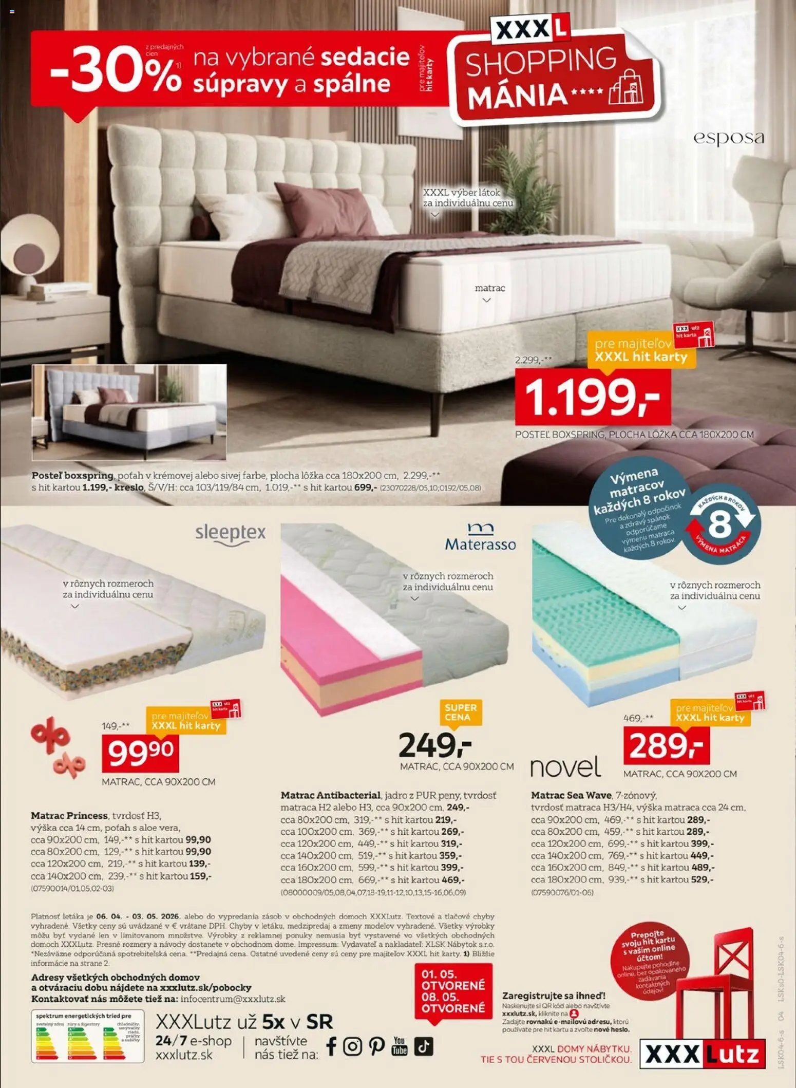Nové XXXLutz akcie – leták je platný od 06.04.2026 | Strana: 4 | Produkty: Nábytok, Matrac, Posteľ, Práčky