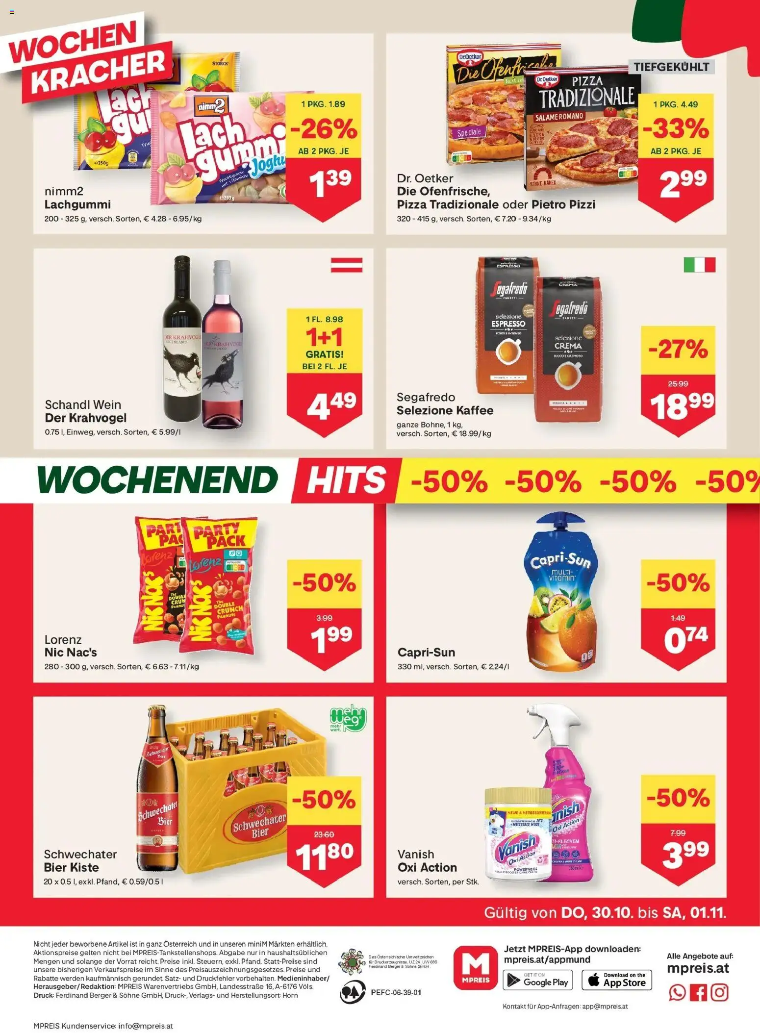 MPREIS Velden gültig ab 30.10.2025 | Seite: 16 | Produkte: Kaffee, Pizza, Wein, Bier