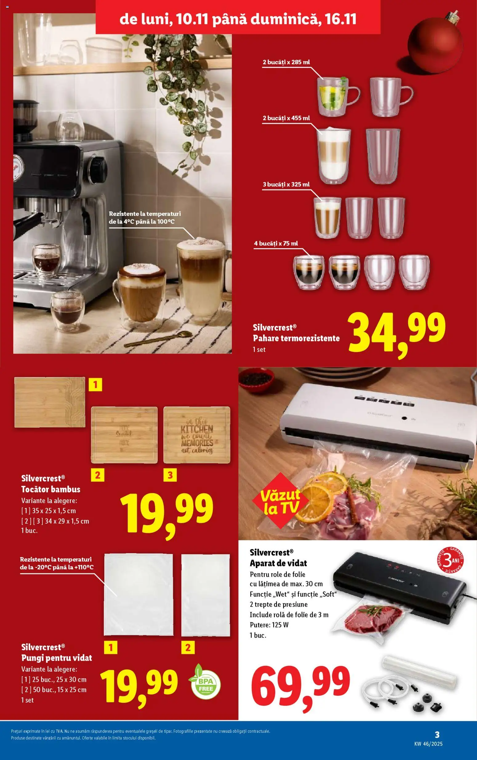 Noul catalog Lidl – valabil de la 10.11.2025 | Pagină: 3 | Produse: Pahare, Role, Tocător, Yaşlı Köpek Konservesi