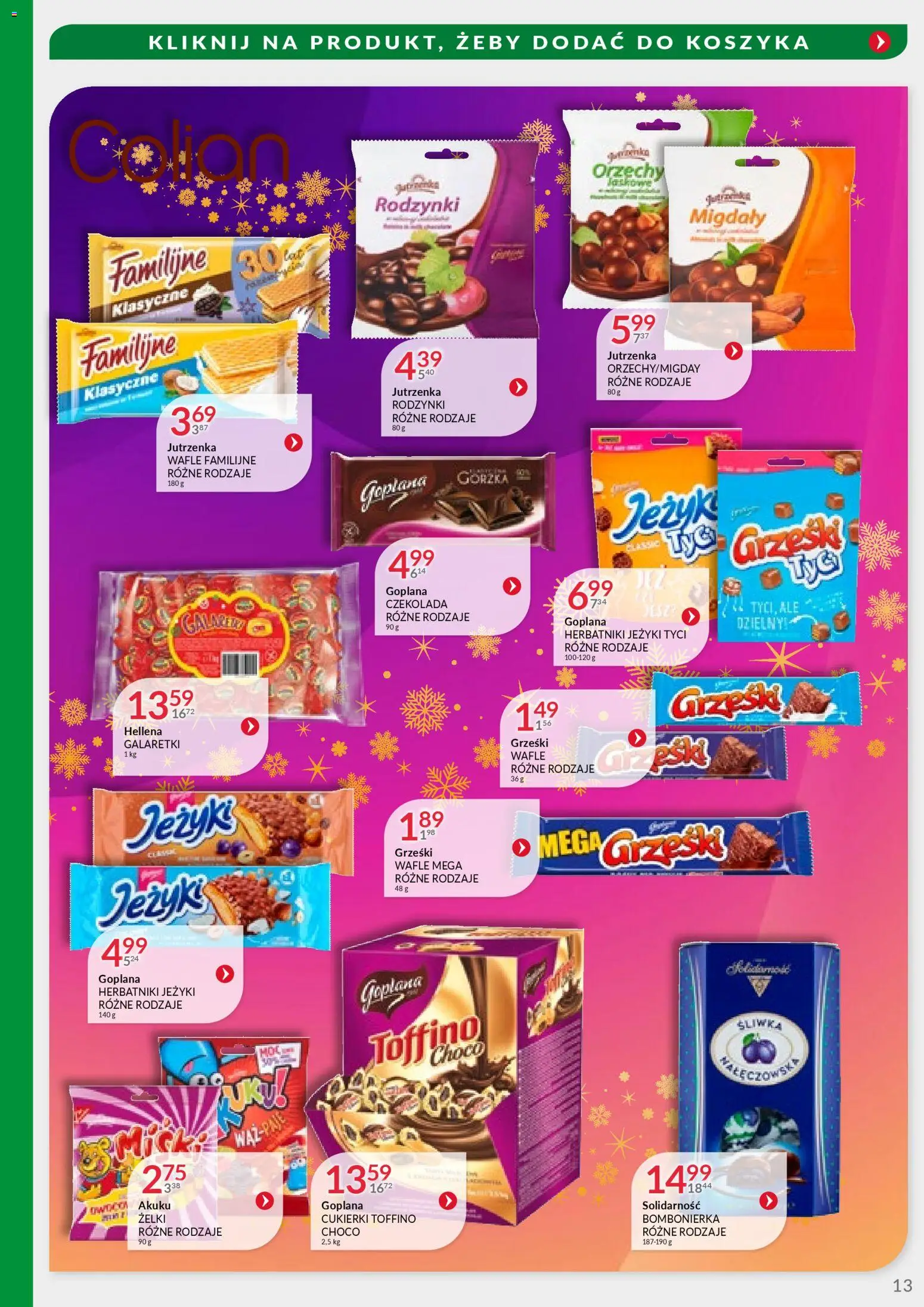 Eurocash Gazetka - Handlowa MR Południowy-Wschód od 22.12.2025 | Strona: 13 | Produkty: Cukierki toffino, Wafle, Żelki, Rodzynki