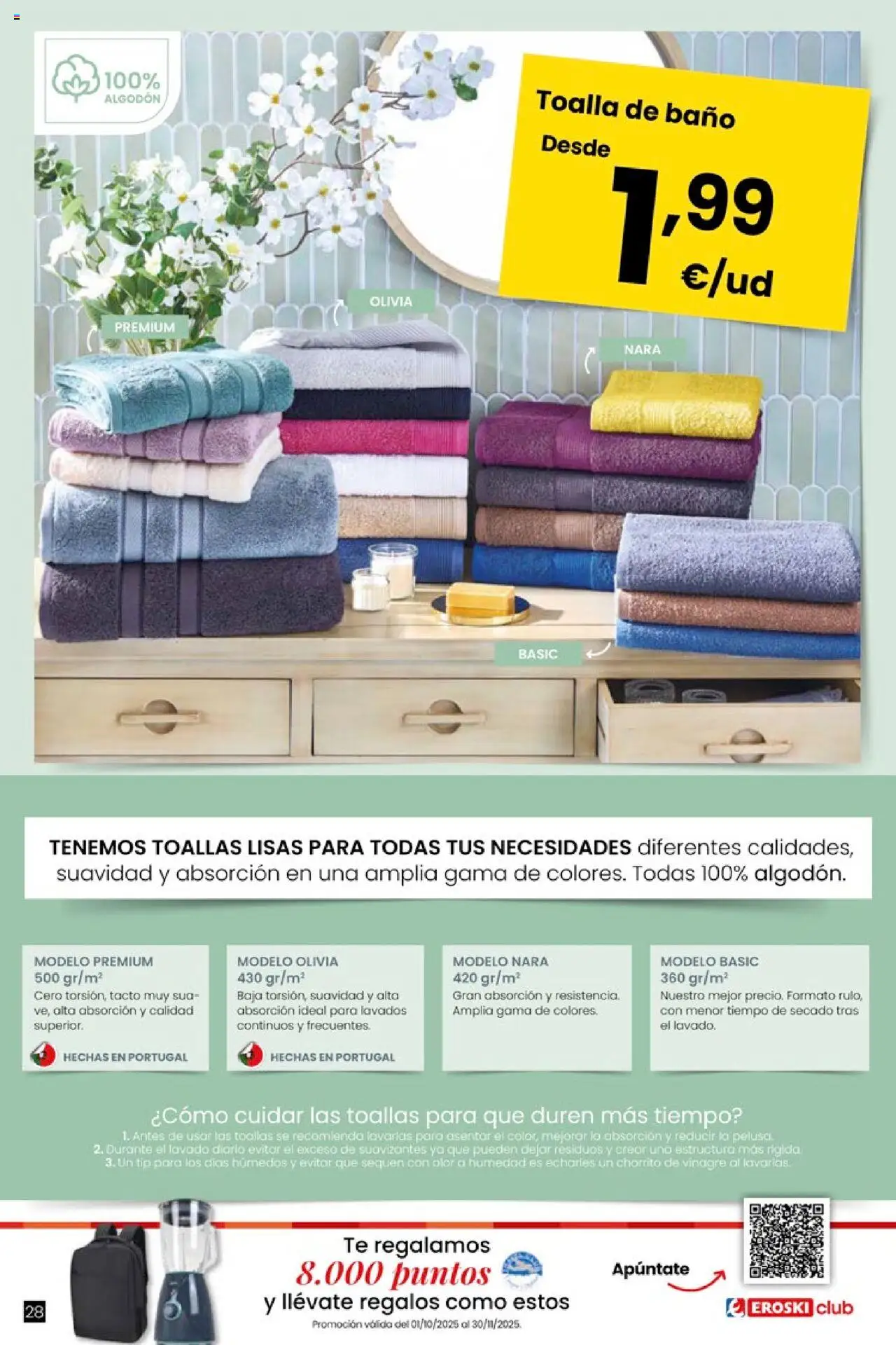 Eroski - Oh! Qué chef │ válido desde el 09.10.2025 | Página: 28 | Productos: Toalla de baño, Té, Δεξαμενή, Baño