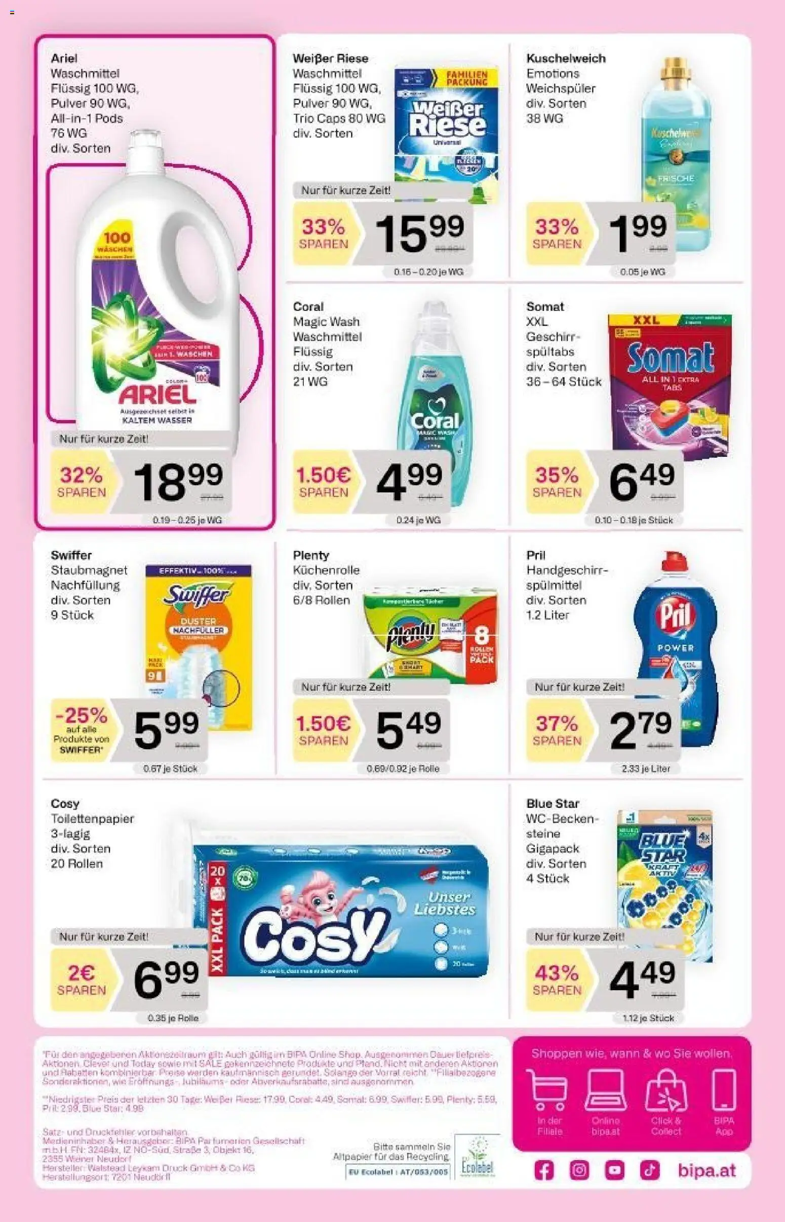 Bipa Flugblatt gültig ab 22.01.2026 | Seite: 10 | Produkte: Wasser, Weichspüler, Waschmittel