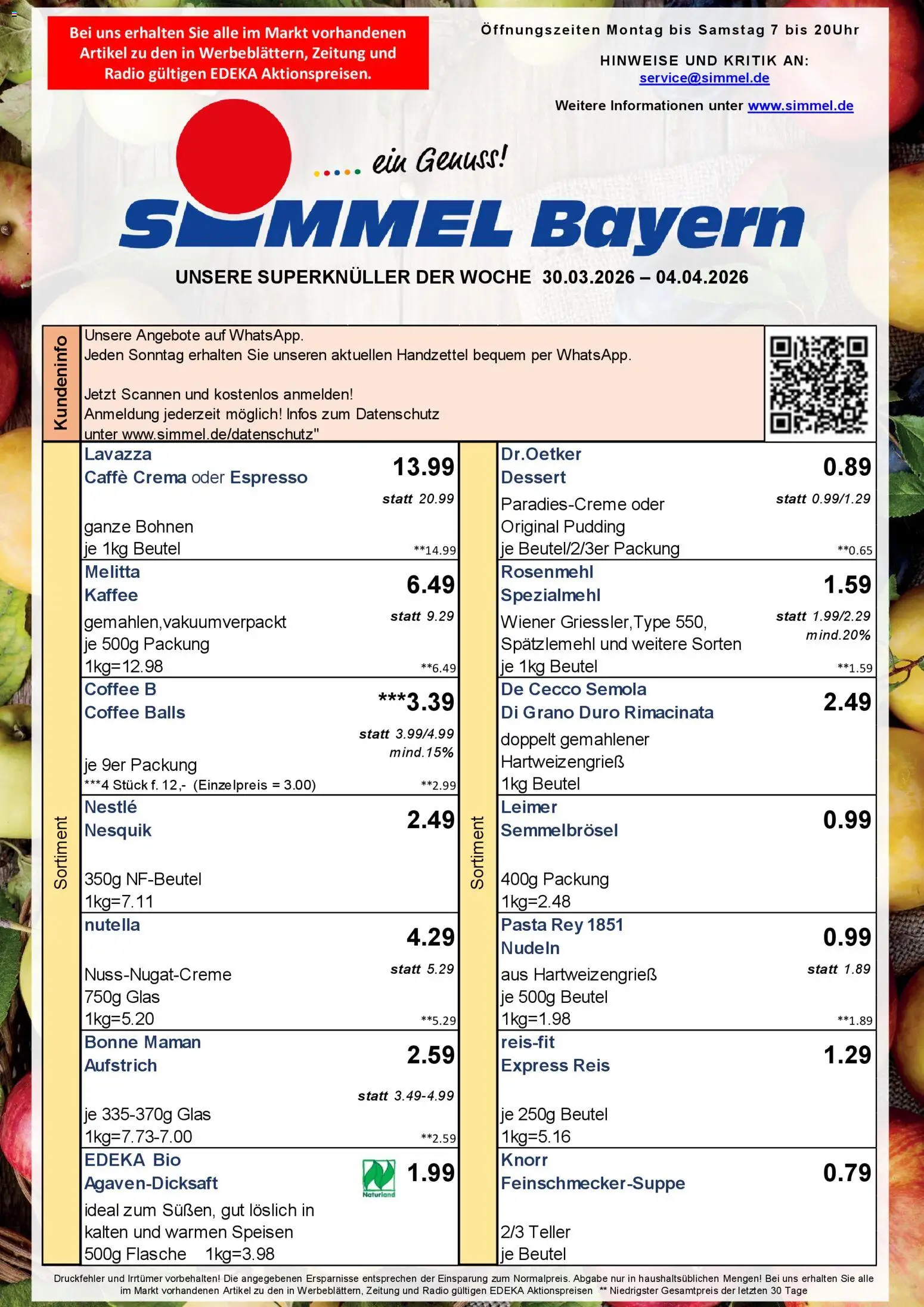 Simmel Bayern – gültig ab 30.03.2026 | Seite: 1 | Produkte: Lavazza, Nesquik, Knorr, Reis