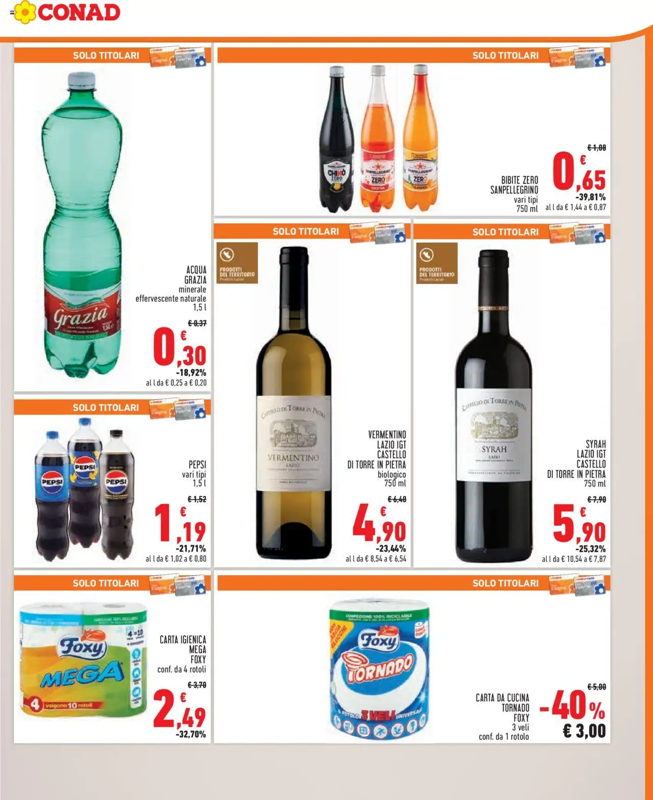 Volantino Conad del 06.08.2025 | Pagina: 7 | Prodotti: Carta igienica, Acqua, Bibite, Pepsi