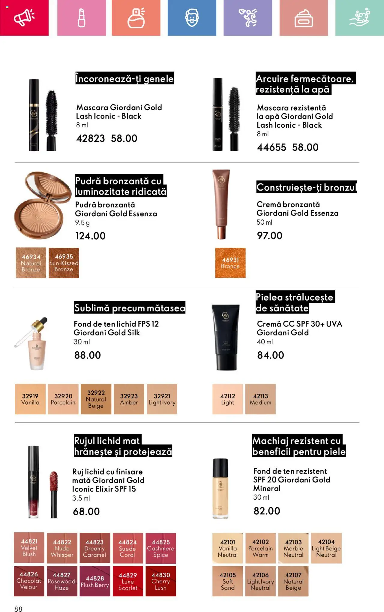 Oriflame catalog 11 2025 – valabil de la 27.07.2025 | Pagină: 88 | Produse: Fond de ten, Elixir, Ruj, Apă