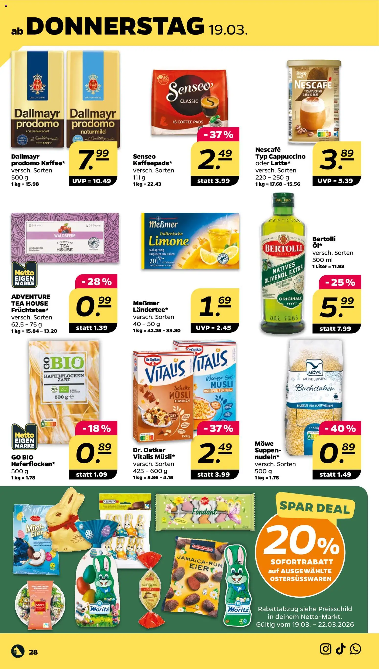 Netto Prospekt 	 – gültig ab 16.03.2026 | Seite: 34 | Produkte: Musli, Senseo, Eier, Nudeln