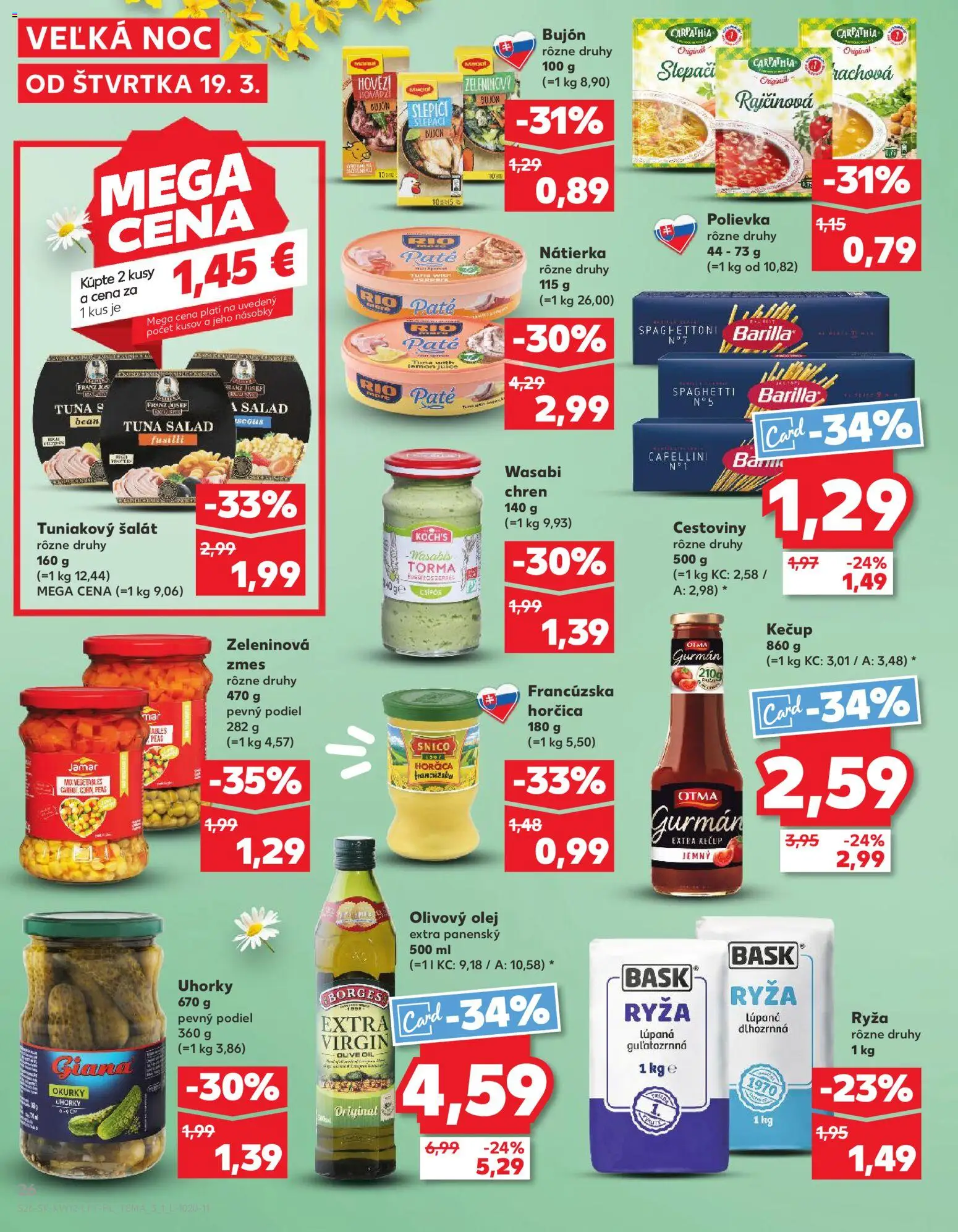 Nové Kaufland akcie – leták je platný od 19.03.2026 | Strana: 26 | Produkty: Chren, Fusilli, Bujón, Uhorky