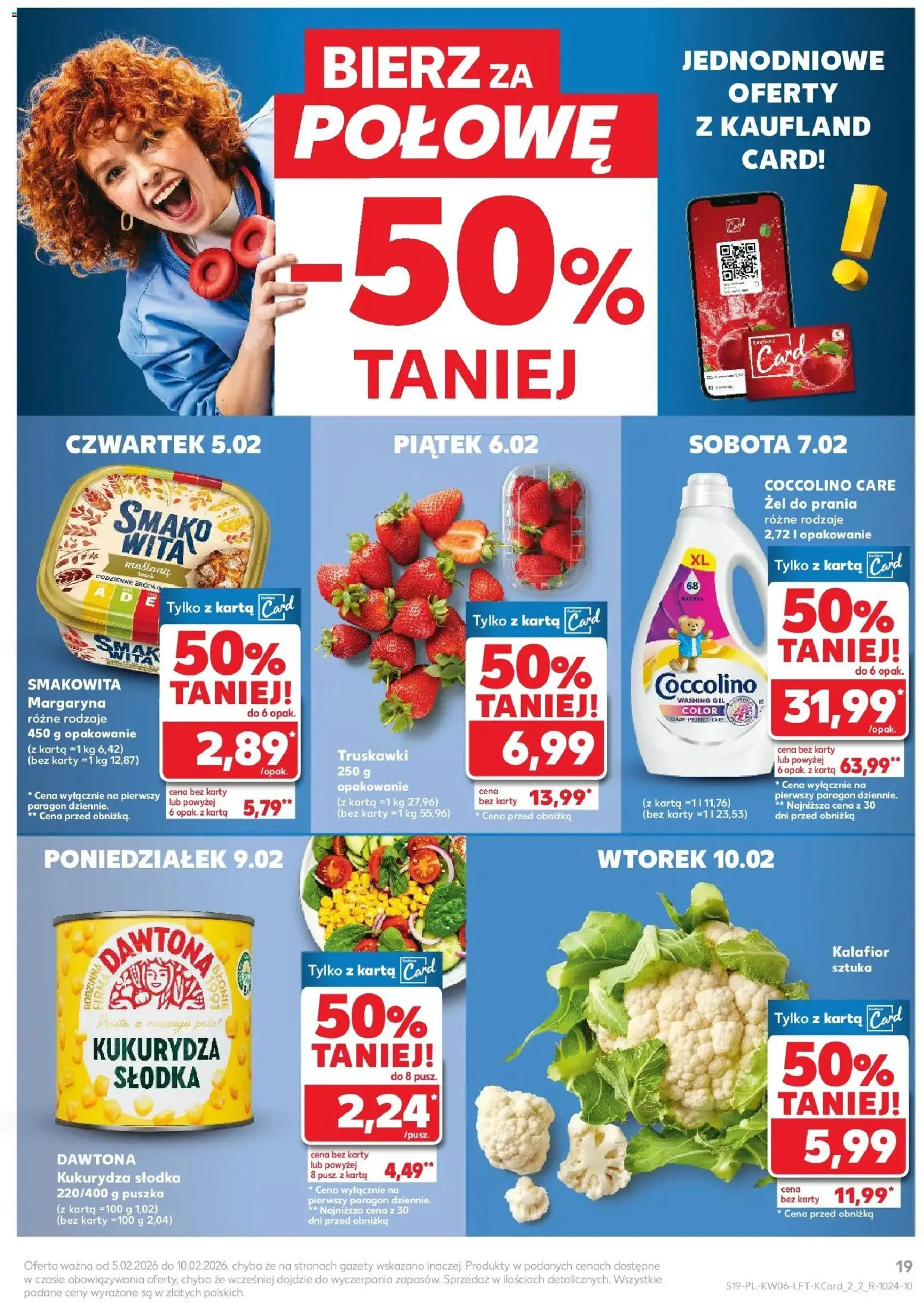 Kaufland gazetka od 05.02.2026 | Strona: 19 | Produkty: Kalafior, Kukurydza, Coccolino, Truskawki
