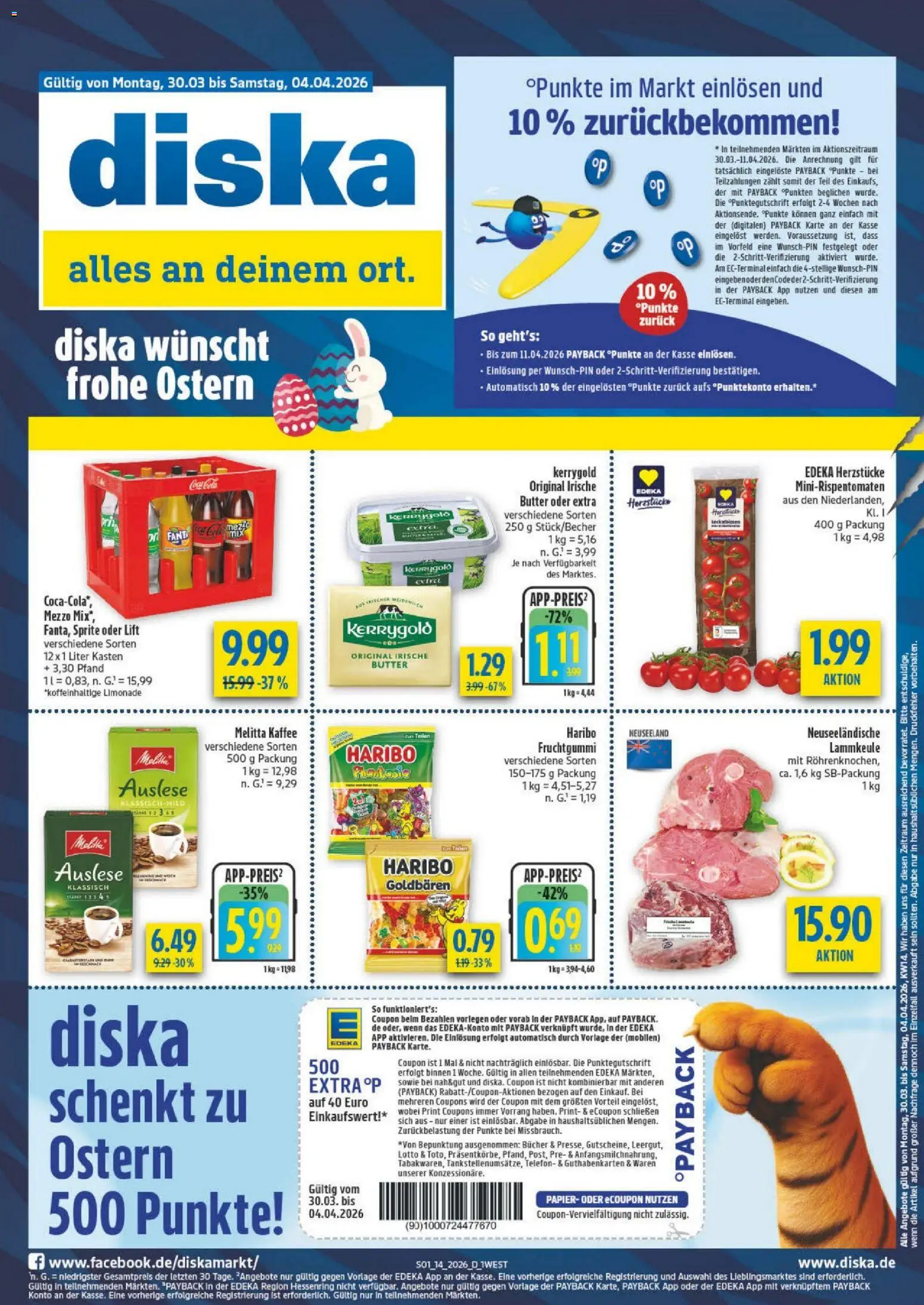 Diska - Diska Angebote Bayern KW14 – gültig ab 30.03.2026 | Seite: 1 | Produkte: Lammkeule, Melitta kaffee, Butter, Telefon
