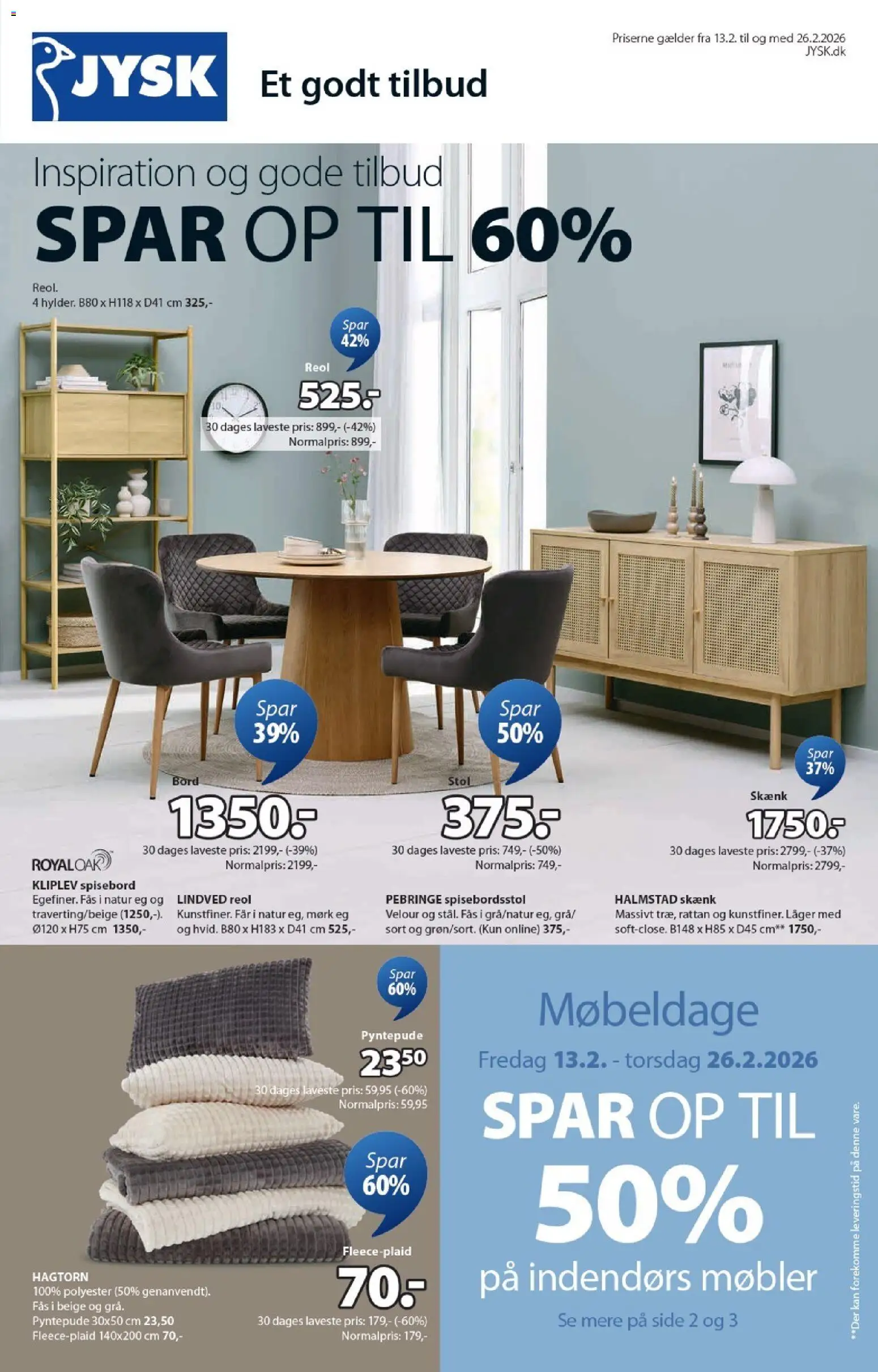 JYSK tilbudsavis – gyldig fra 13.02.2026 | Side: 1 | Produkter: Bord, Stol, Skænk