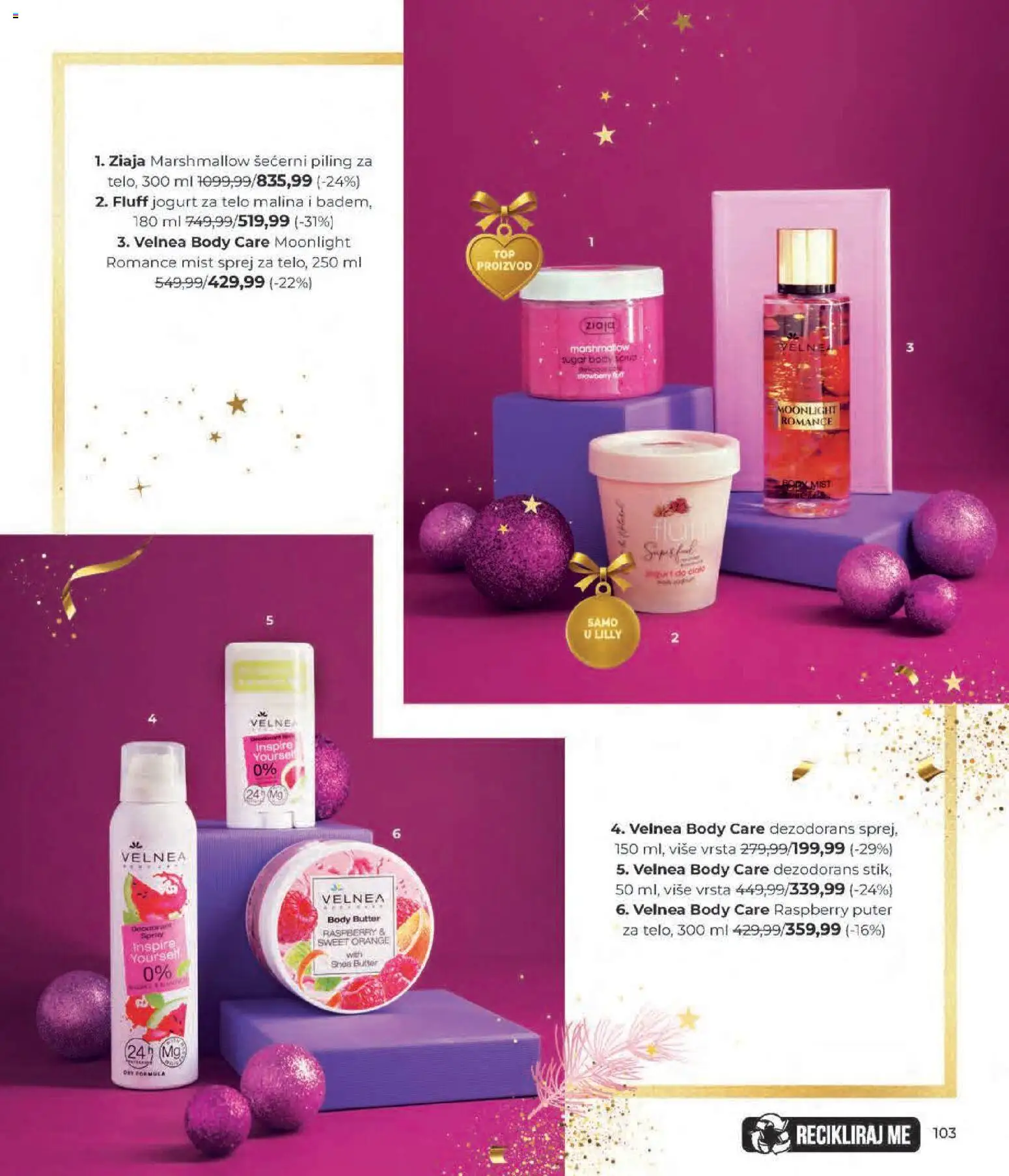 Lilly drogerie katalog - važi od 01.12.2025 | Strana: 103 | Proizvode: Malina, Piling, Jogurt, Dezodorans