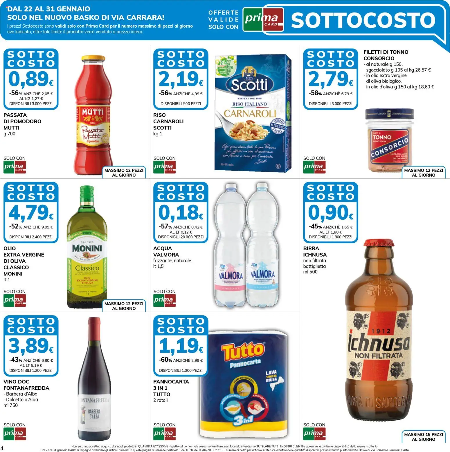Volantino Basko del 22.01.2026 | Pagina: 4 | Prodotti: Birra, Acqua, Pomodoro, Olio extra vergine