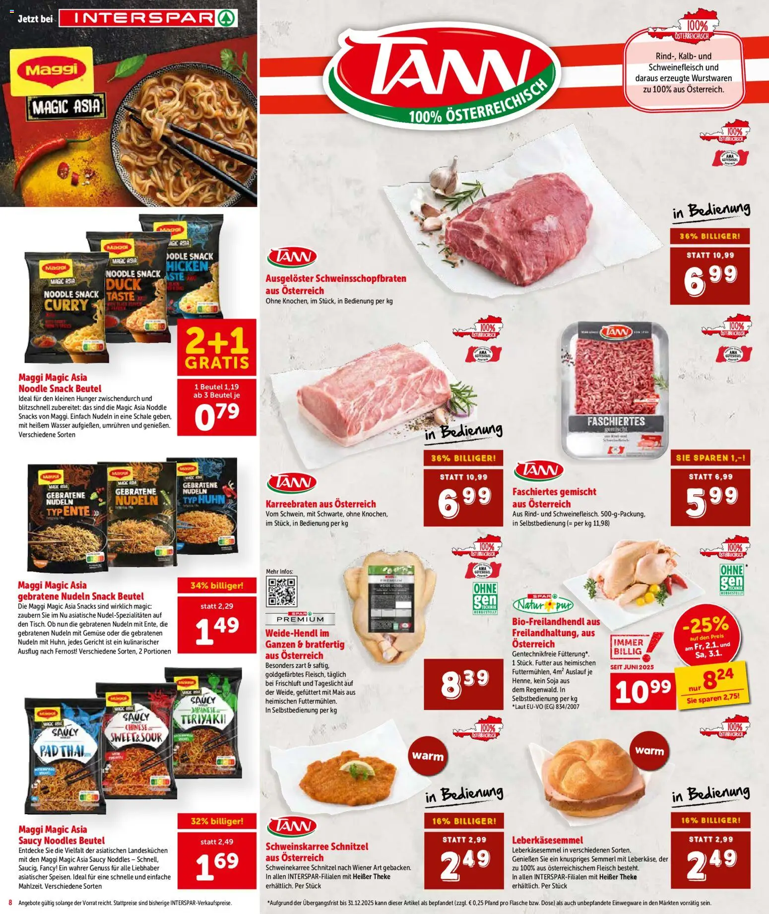 Interspar Flugblatt - Vorarlberg gültig ab 02.01.2026 | Seite: 8 | Produkte: Wasser, Gemüse, Schweinefleisch, Nudeln