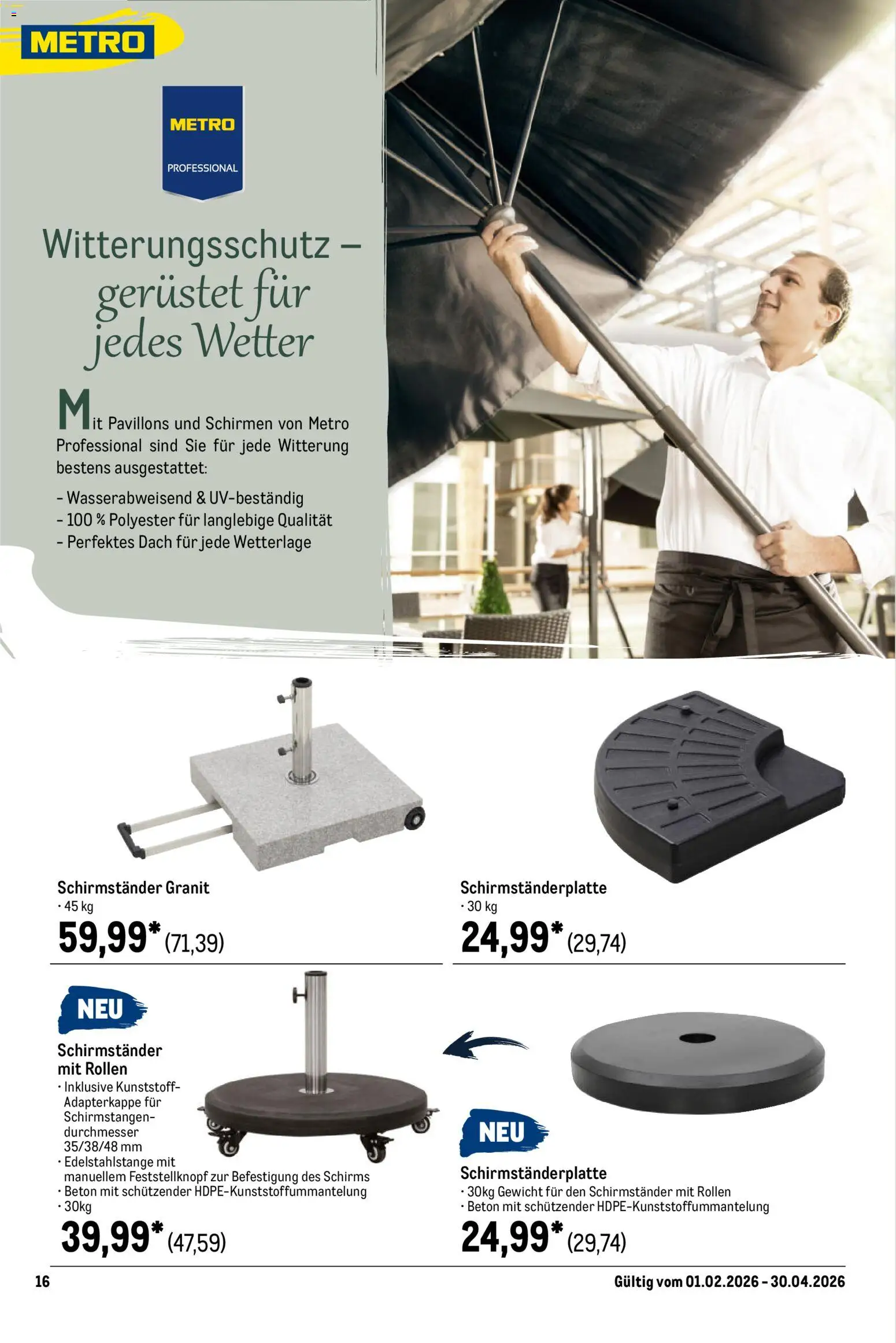 Metro Outdoor für Profis – gültig ab 01.02.2026 | Seite: 16 | Produkte: Gewicht, Schirmständer