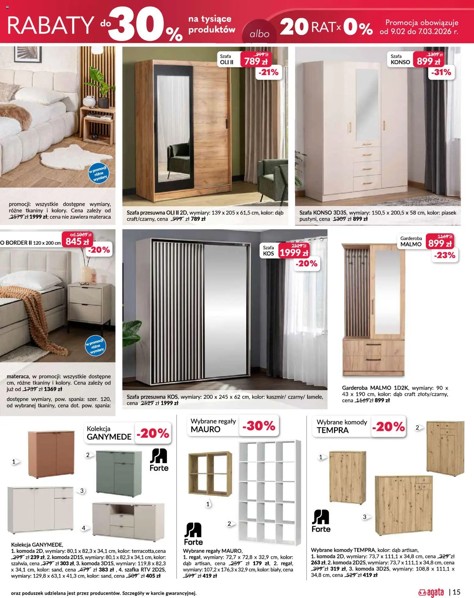 Salony Agata Gazetka - Otwarcie sklepu w Mysiadle od 26.02.2026 | Strona: 15 | Produkty: Szafa, Komoda, szafka RTV