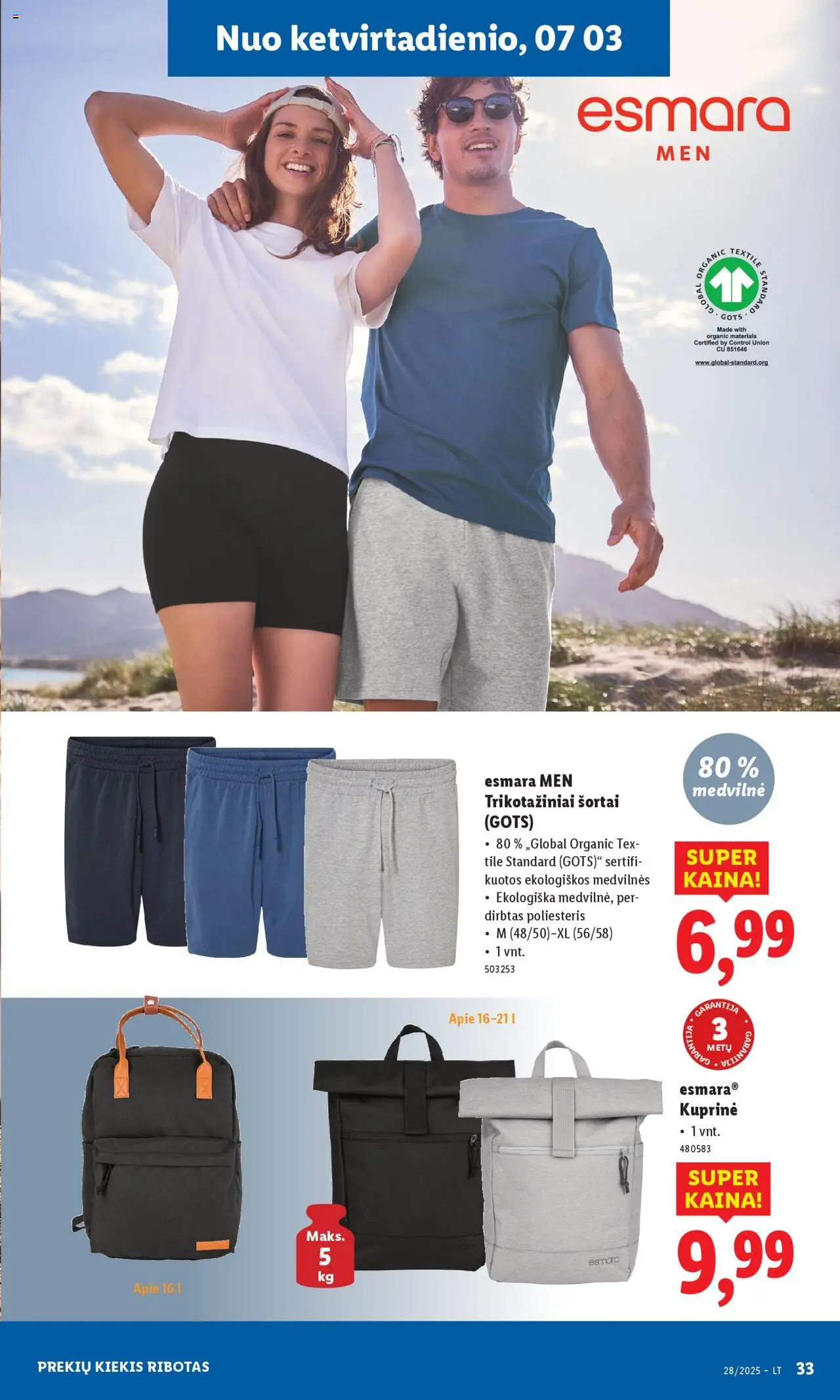 LIDL leidinys - Ne maisto prekių pasiūlymai│galioja nuo 30.06.2025 | Puslapis: 33 | Prekių: Šortai, Kuprinė