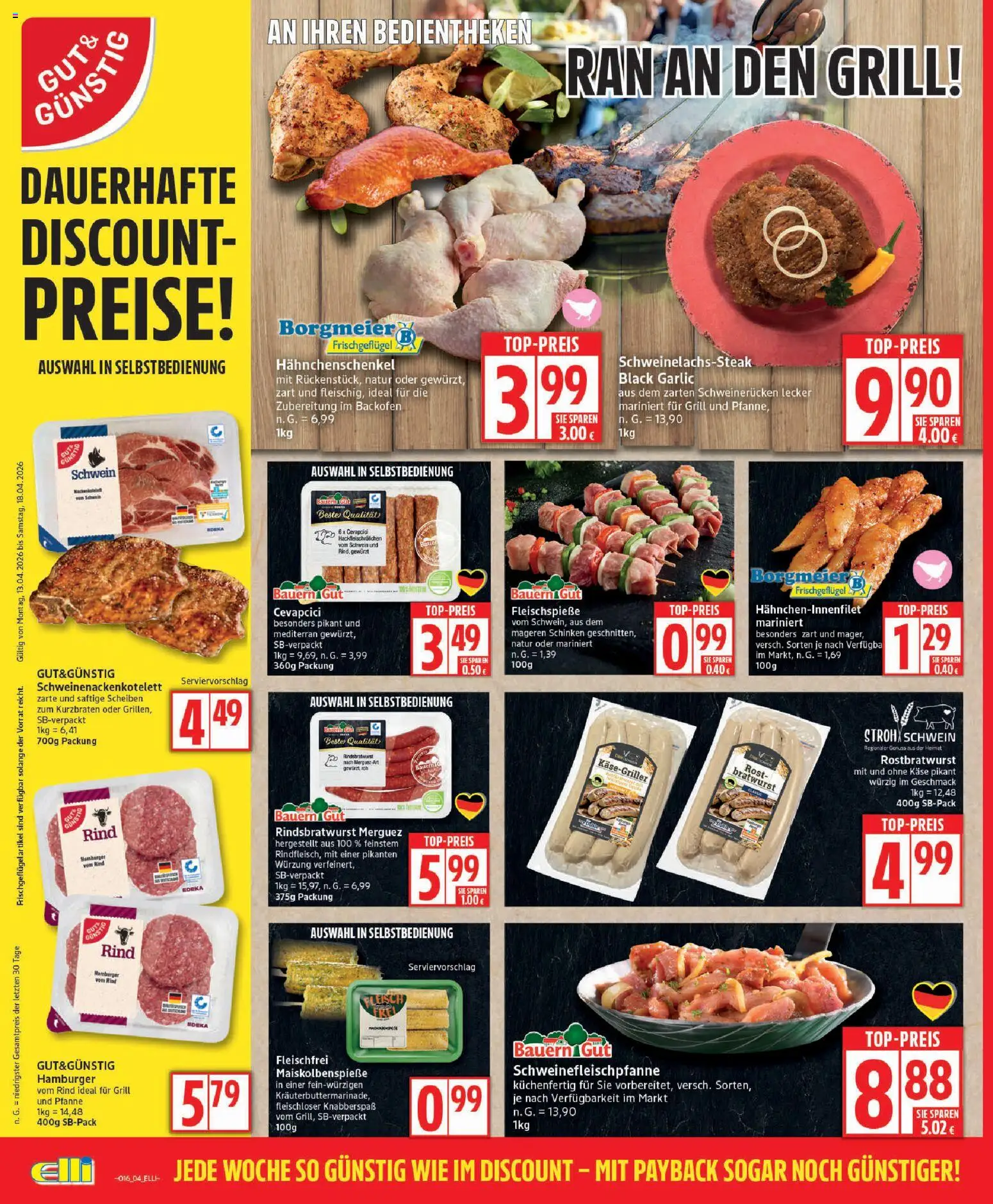 Elli Markt Prospekt Schloß Holte – gültig ab 13.04.2026 | Seite: 4 | Produkte: Grill, Cevapcici, Backofen, Schinken
